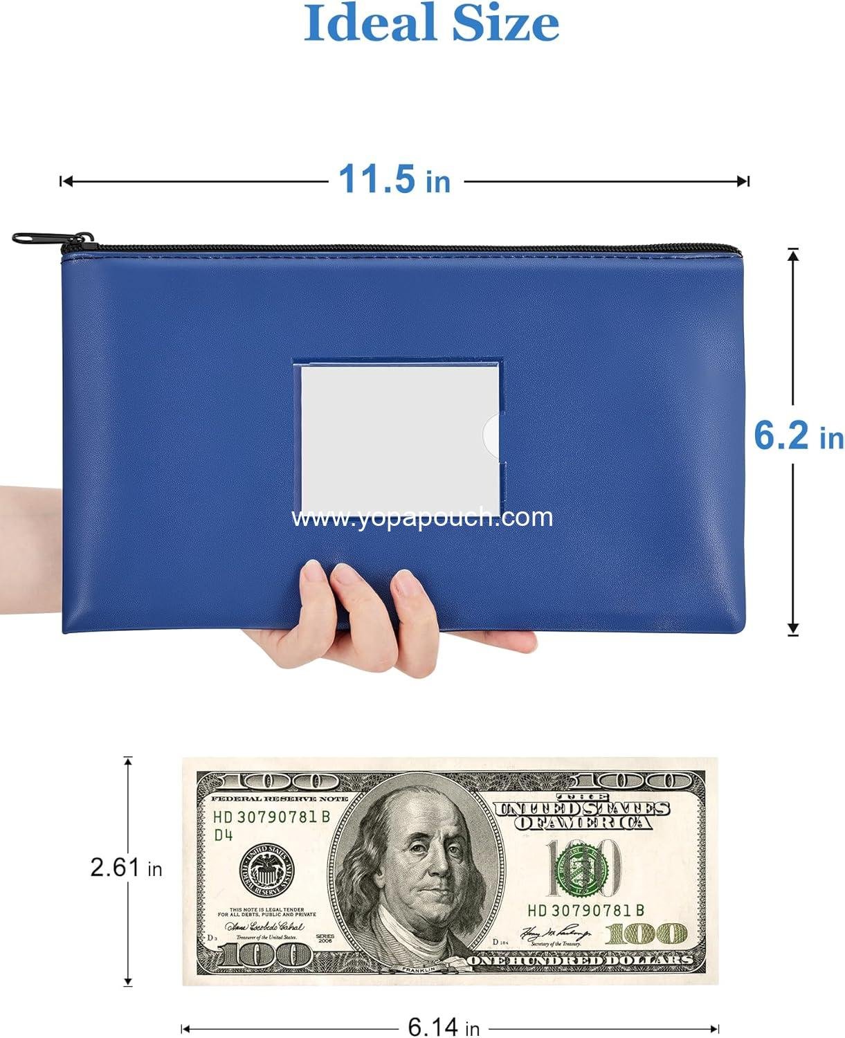 Wholesale 2-Pack PU Leather Zipper Bank Deposit Money Bags with Labels for Coins Cosmetics Invoices Bills Tools 11.5 x 6.2 Inches Navy Blue Red Supplier