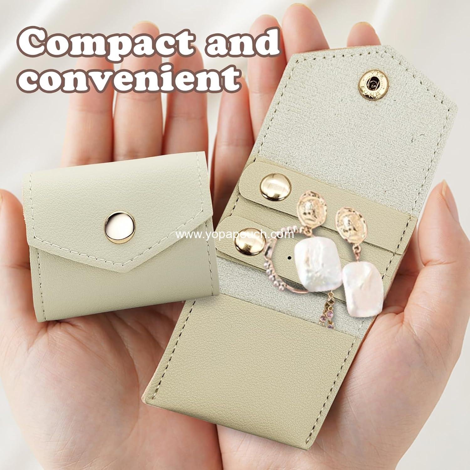 Wholesale Mini Foldable Travel Jewelry Roll Bag with Buckle Small Case for Rings Necklaces Earrings Brown Supplier