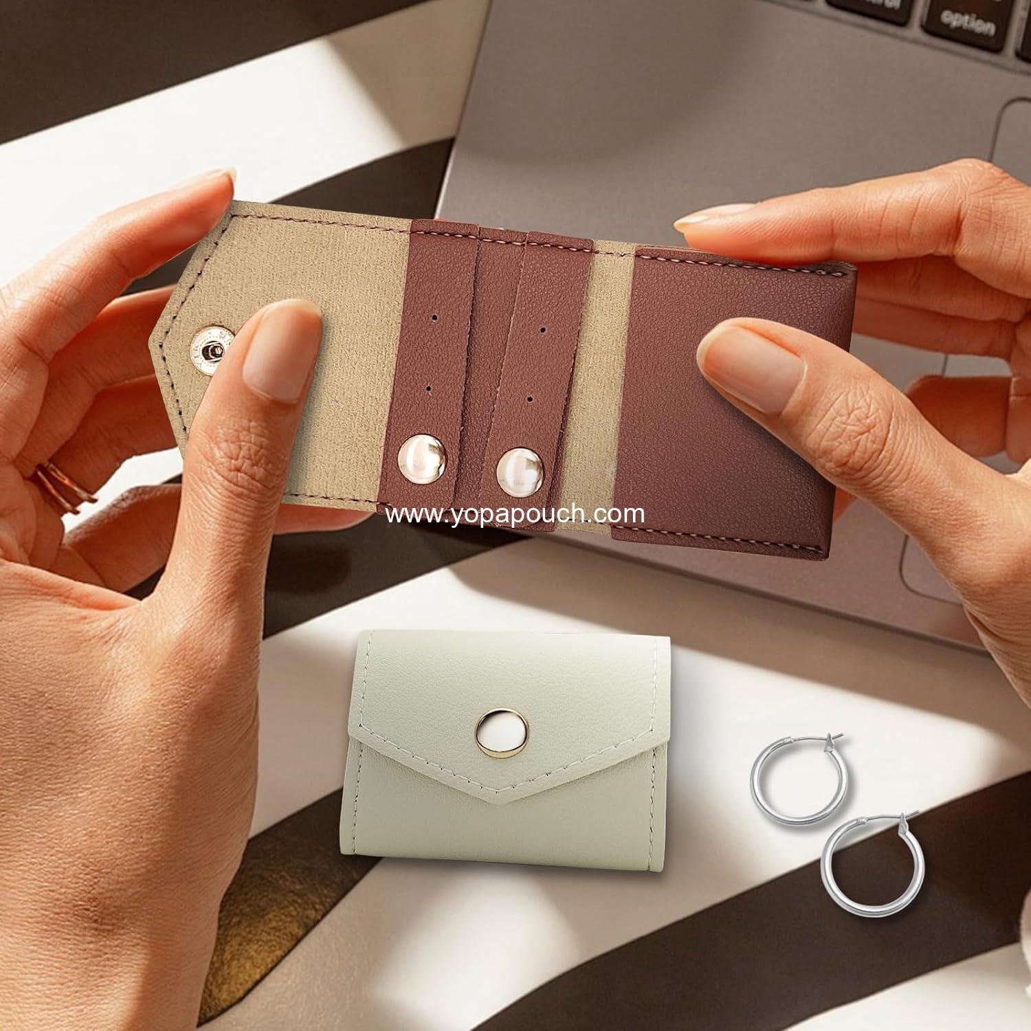 Wholesale Mini Foldable Travel Jewelry Roll Bag with Buckle Small Case for Rings Necklaces Earrings Brown Supplier