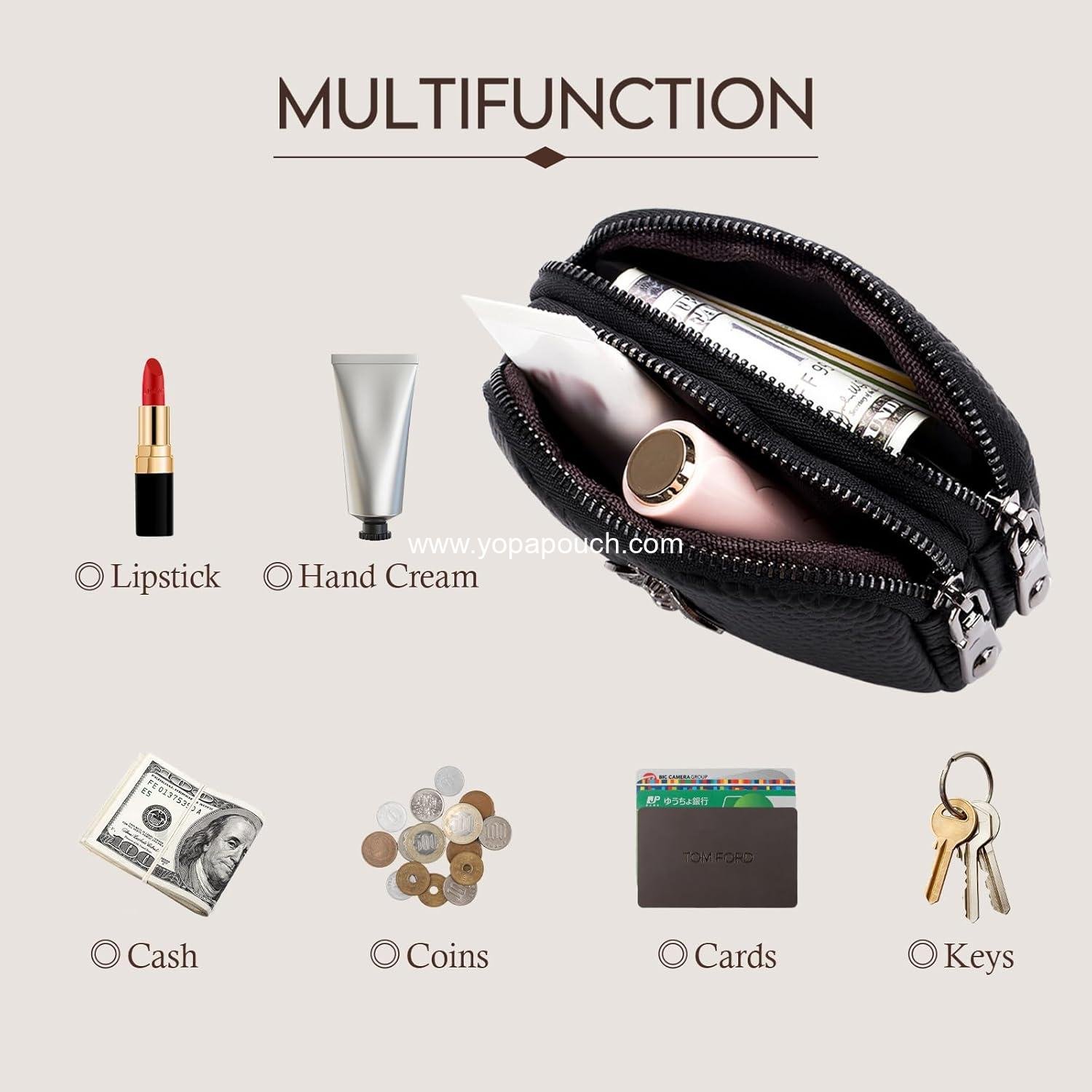 Wholesale Small 2-Zipper Women's Leather Coin Purse Change Pouch Wallet Supplier