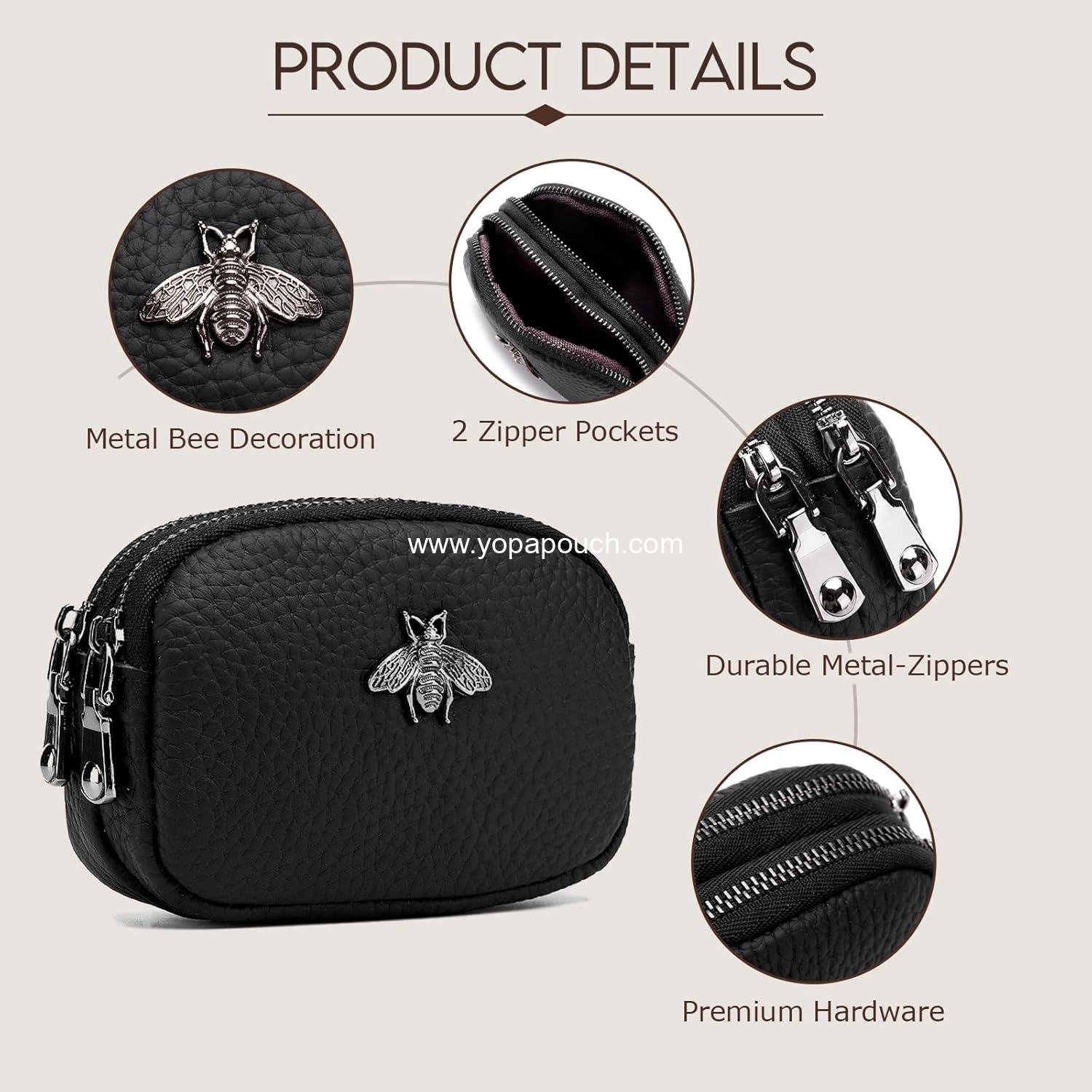 Wholesale Small 2-Zipper Women's Leather Coin Purse Change Pouch Wallet Supplier