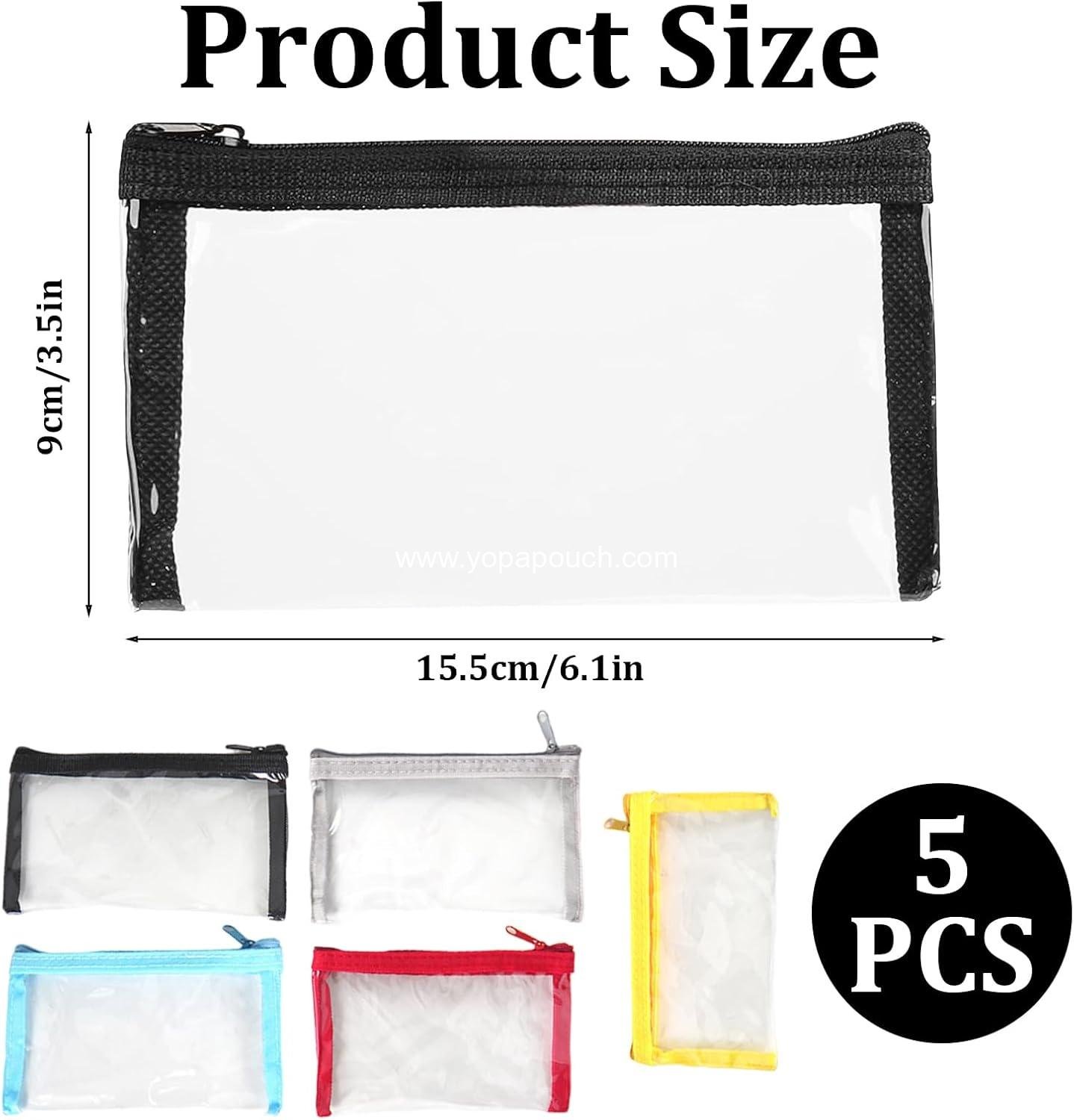 Wholesale 5Pcs Small Clear Makeup Bags Mini Plastic Zipper Waterproof Pouches for Cosmetics Jewelry Essentials 5 Colors 6.3x3.5in Supplier