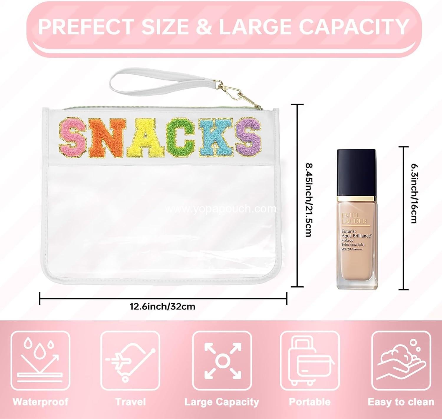 Wholesale Clear Zipper Pouch Travel Makeup Cosmetic Tote Chenille Letter Bags for Women Supplier