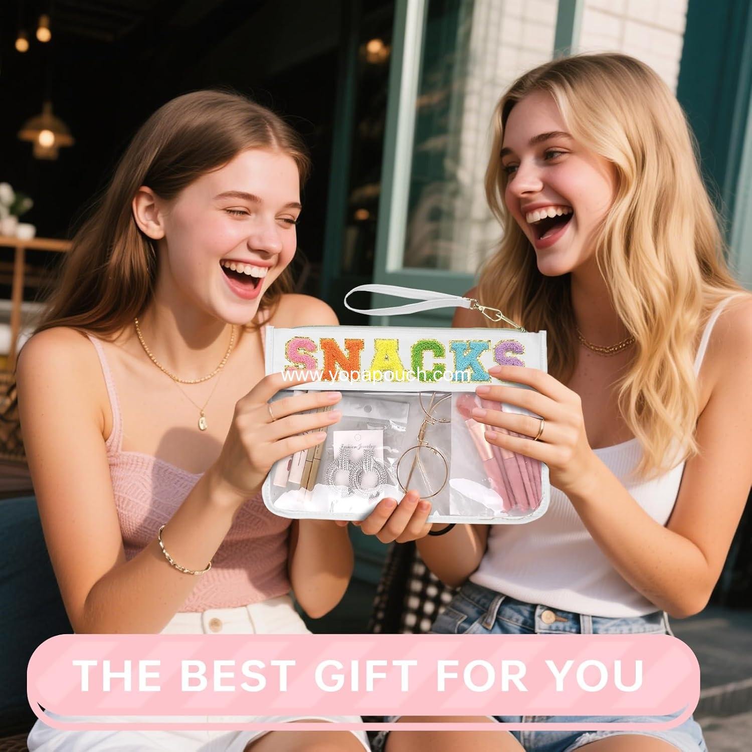 Wholesale Clear Zipper Pouch Travel Makeup Cosmetic Tote Chenille Letter Bags for Women Supplier