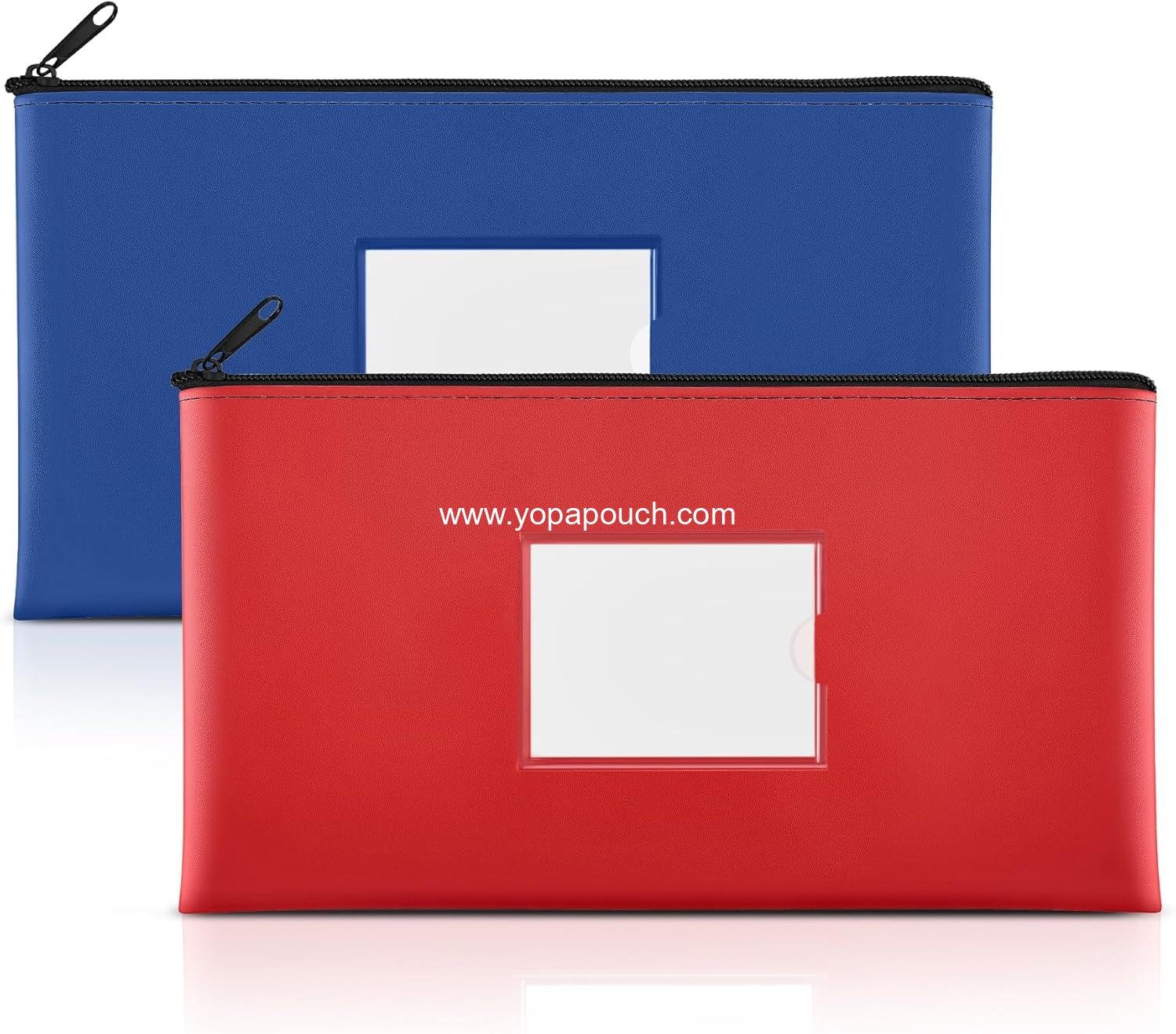 Wholesale 2-Pack PU Leather Zipper Bank Deposit Money Bags with Labels for Coins Cosmetics Invoices Bills Tools 11.5 x 6.2 Inches Navy Blue Red Supplier