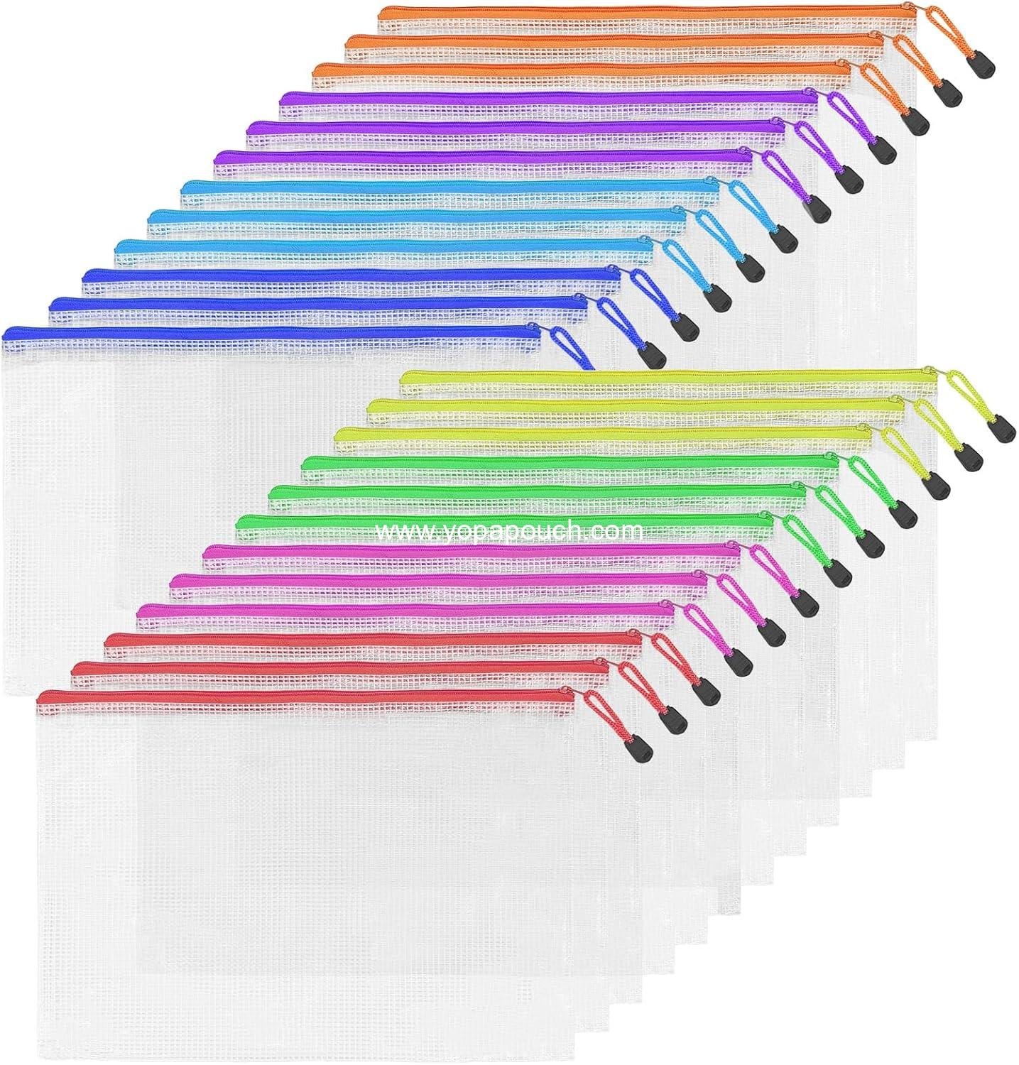 Wholesale 24pcs A4 Mesh Zipper Pouch Bags, Clear Storage Bags for Organization and Travel, Bulk Pouches for Classroom and Office, Supplier