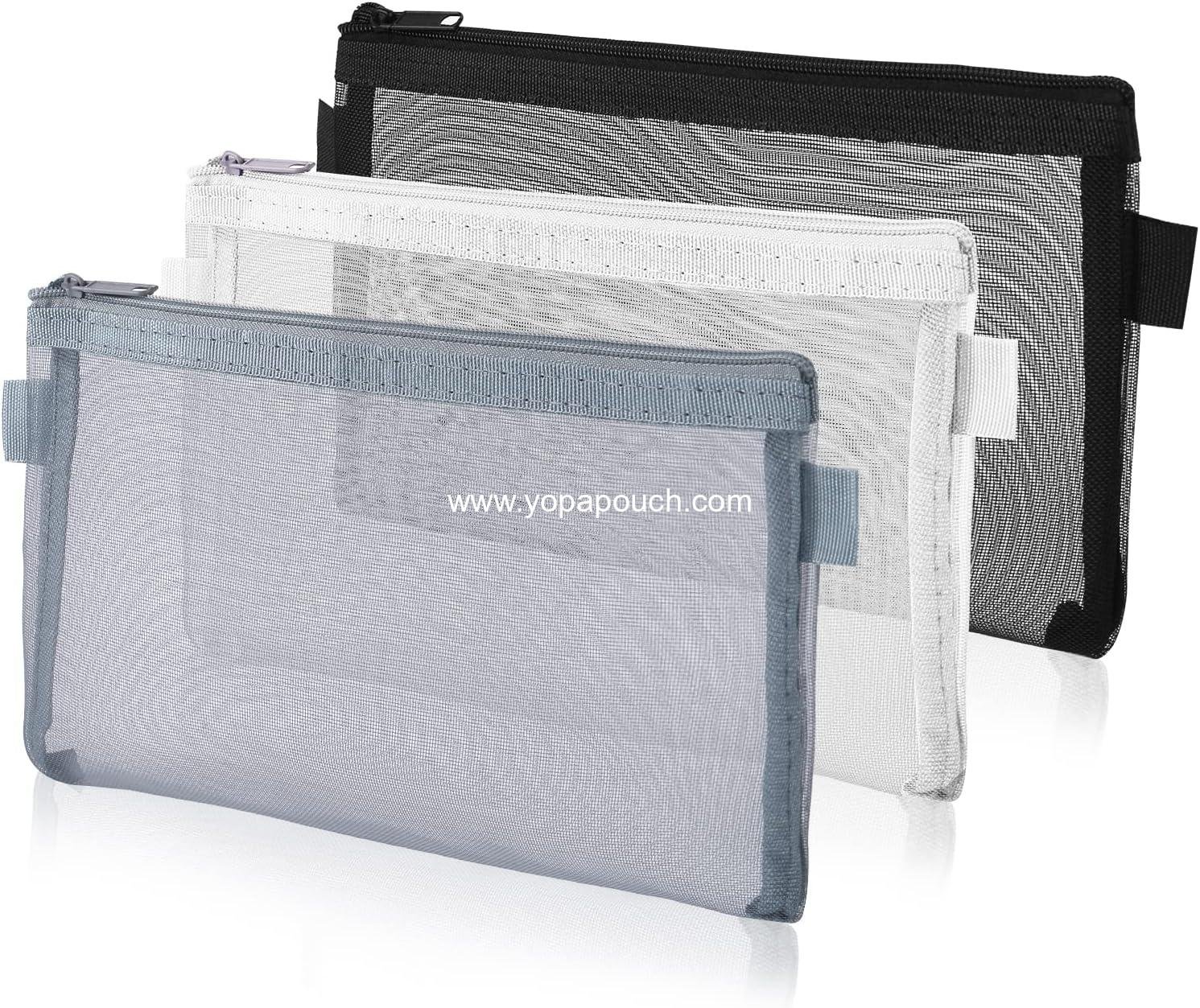 Wholesale 3-Piece Clear Makeup and Pencil Pouch Set, Nylon Mesh Zipper Cases for Stationery and Cosmetics Storage, Travel Accessories (Black, White, Grey) Supplier