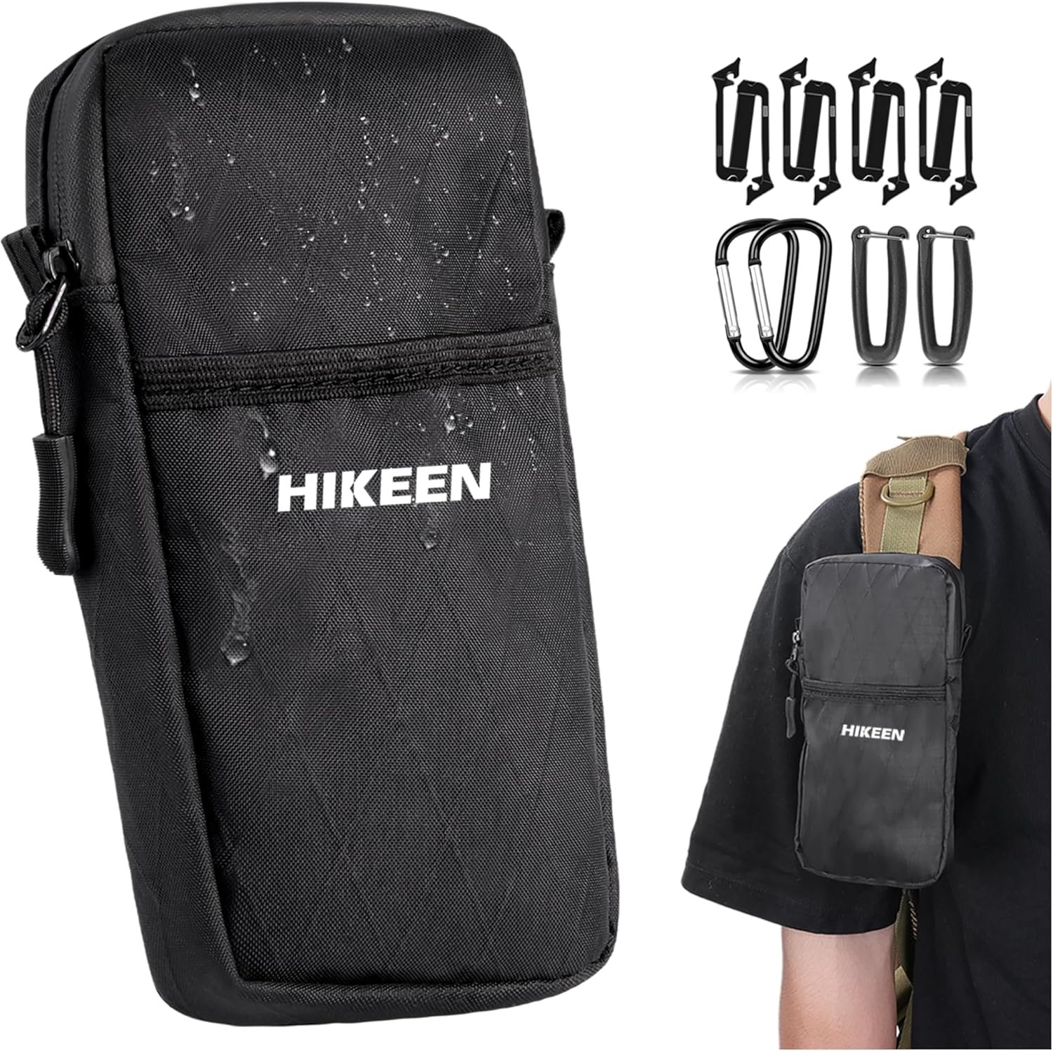 Hikeen X-Pac Backpack Strap Pouch for Smartphone, Weatherproof Durable Tactical Molle Phone Pouch with Carabiner, Molle Backpack Phone Holder Fit Outdoor/Hiking/Climbing