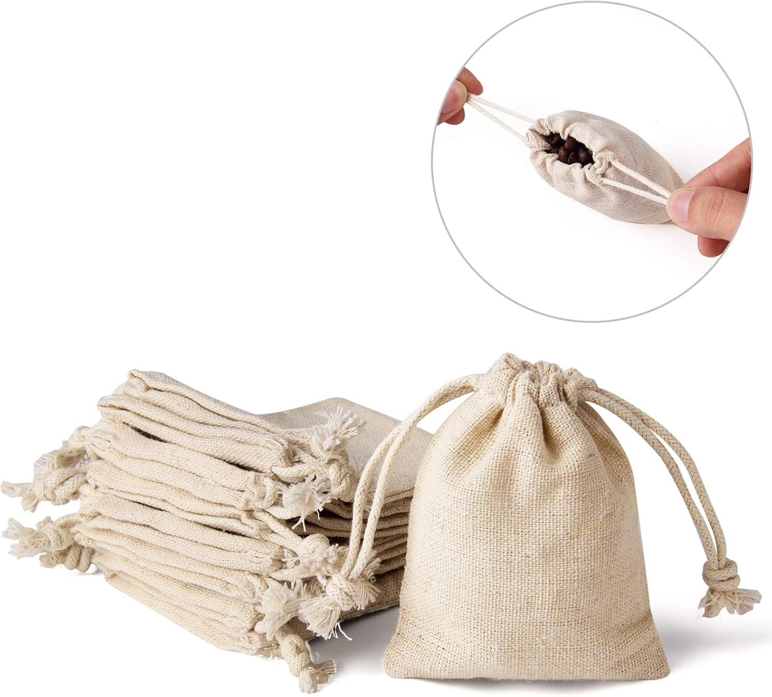 Custom Logo Double Drawstring Cotton Cloth Bags Pack of 20 3x3.7 Inch Private Label from Manufacturer for Small Jewelry Bracelets Beads Spice Gifts