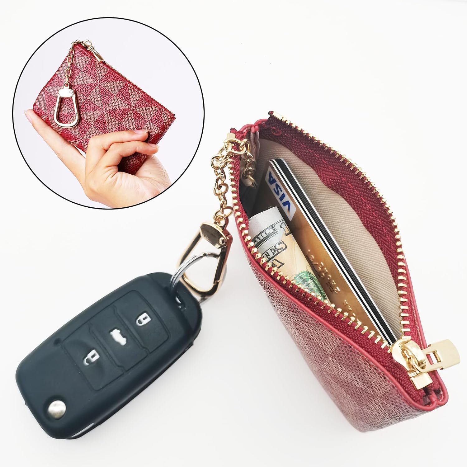 Private Label Small Leather Zipper Coin Purse with Keychain Custom Logo Change Pouch Card Holder Wallet Clutch for Women and Men Manufacturer (Red) Private Label Small Leather Zipper Coin Purse with Keychain Custom Logo Change Pouch Card Holder Wallet Clutch for Women and Men Manufacturer (Red)