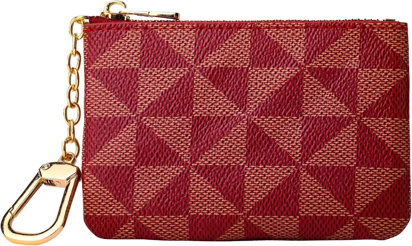 Leather Coin Purse for Women with KeyChain Small Zipper Change Purse coin Pouch Card Holder Wallet Clutch for Women & Men(Red)