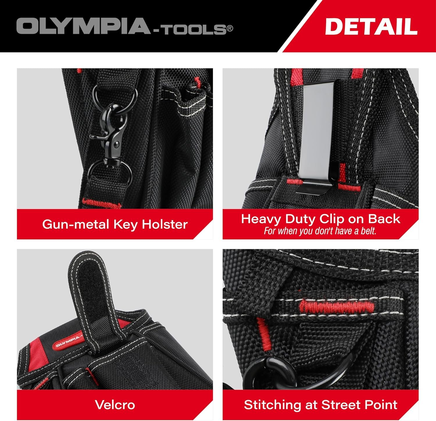 Custom Logo 7 Pocket Tool Pouch Private Label with Belt Clip Black & Red Supplier