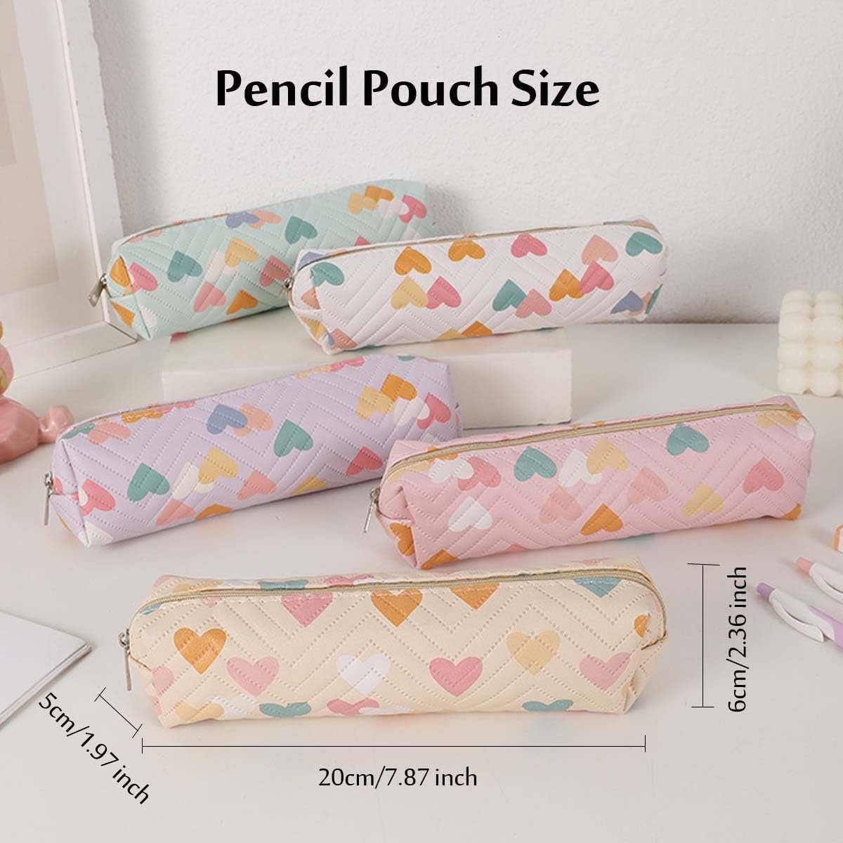 Custom Logo Small Pencil Pouch Private Label Cute Heart Makeup Pen Cosmetic Bag Manufacturer for Women Office Stationery