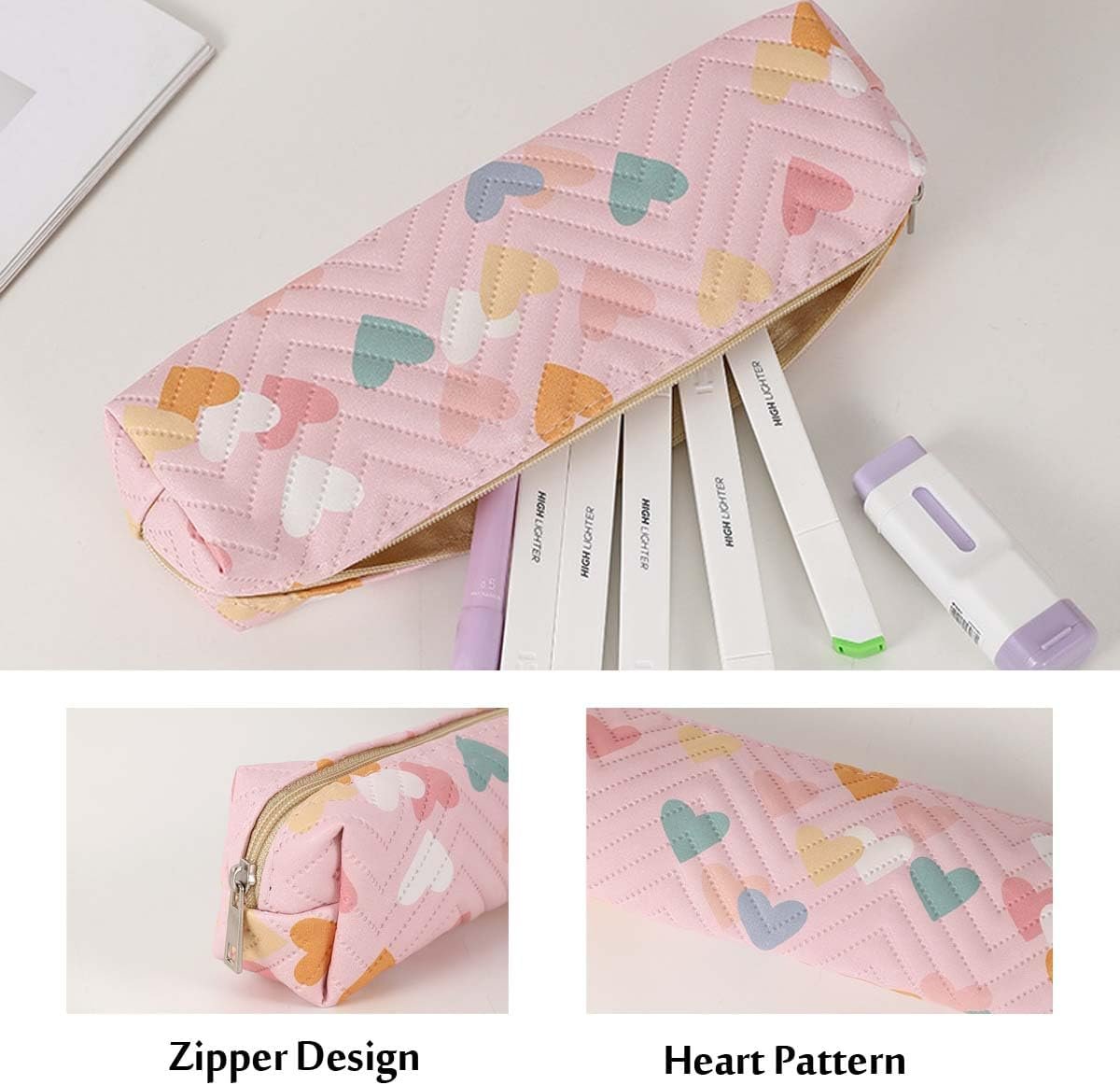 Custom Logo Small Pencil Pouch Private Label Cute Heart Makeup Pen Cosmetic Bag Manufacturer for Women Office Stationery