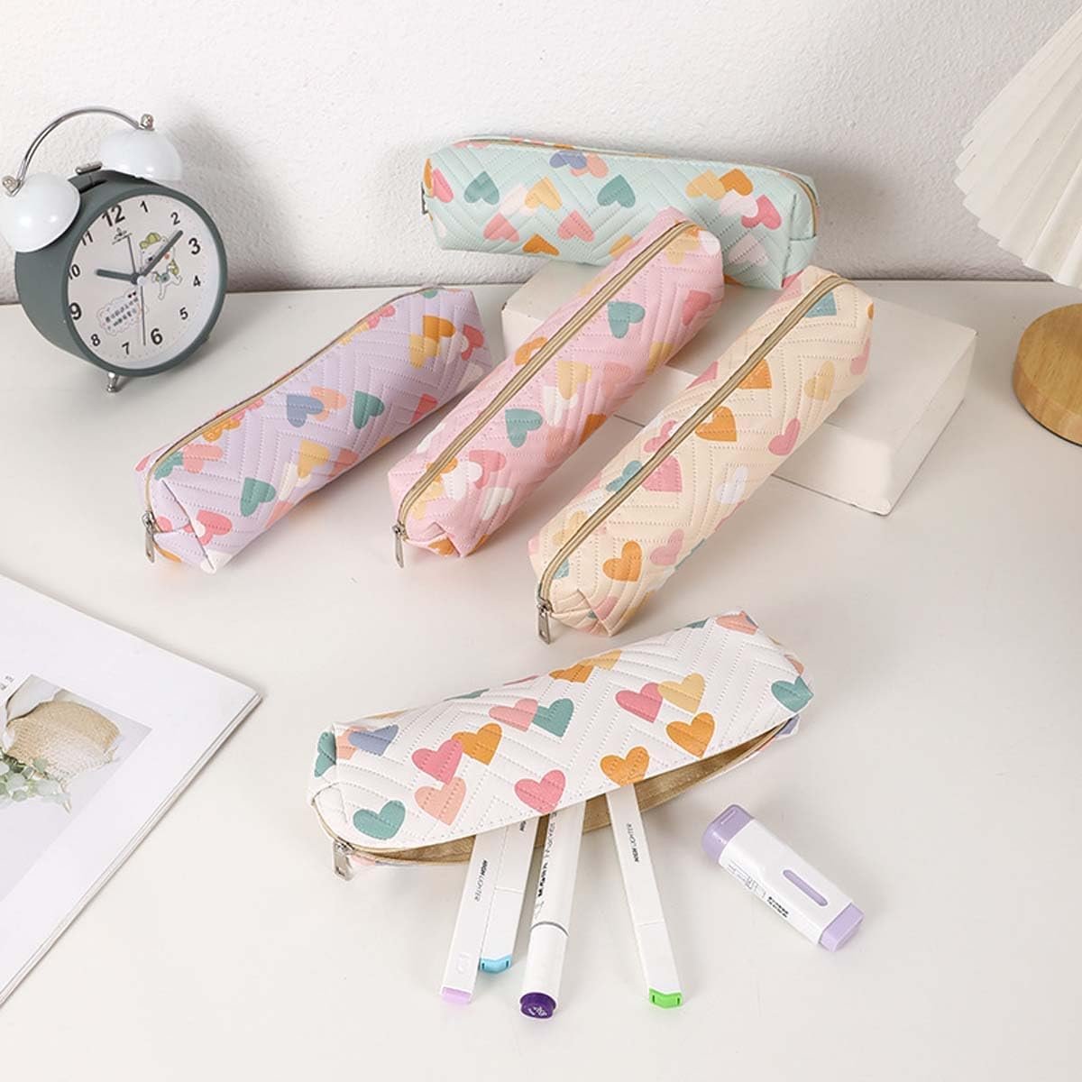 Custom Logo Small Pencil Pouch Private Label Cute Heart Makeup Pen Cosmetic Bag Manufacturer for Women Office Stationery