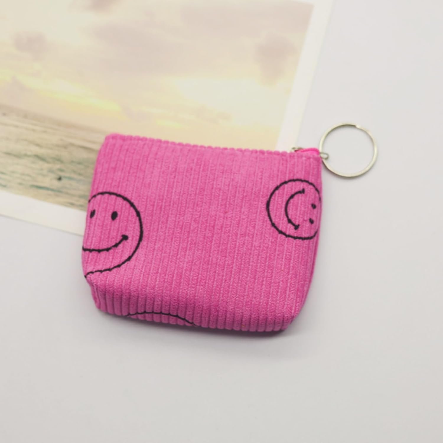 Private Label Small Corduroy Coin Purse with Zipper Custom Logo Change Pouch Wallet Factory for Women Pink