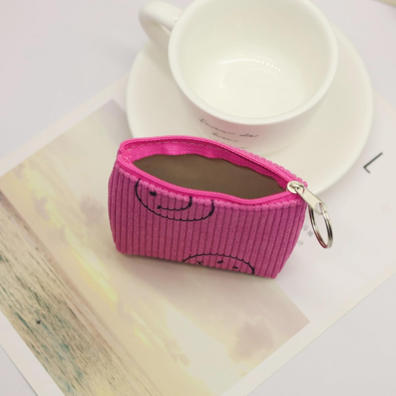 Private Label Small Corduroy Coin Purse with Zipper Custom Logo Change Pouch Wallet Factory for Women Pink