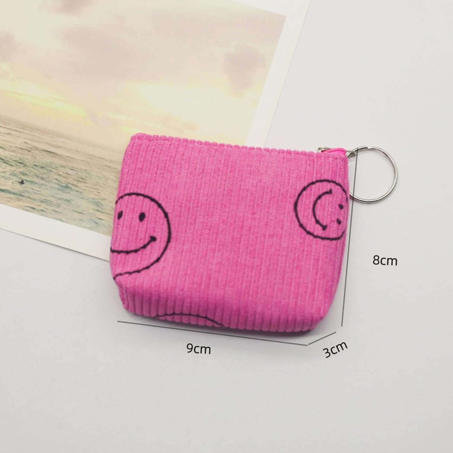 Private Label Small Corduroy Coin Purse with Zipper Custom Logo Change Pouch Wallet Factory for Women Pink
