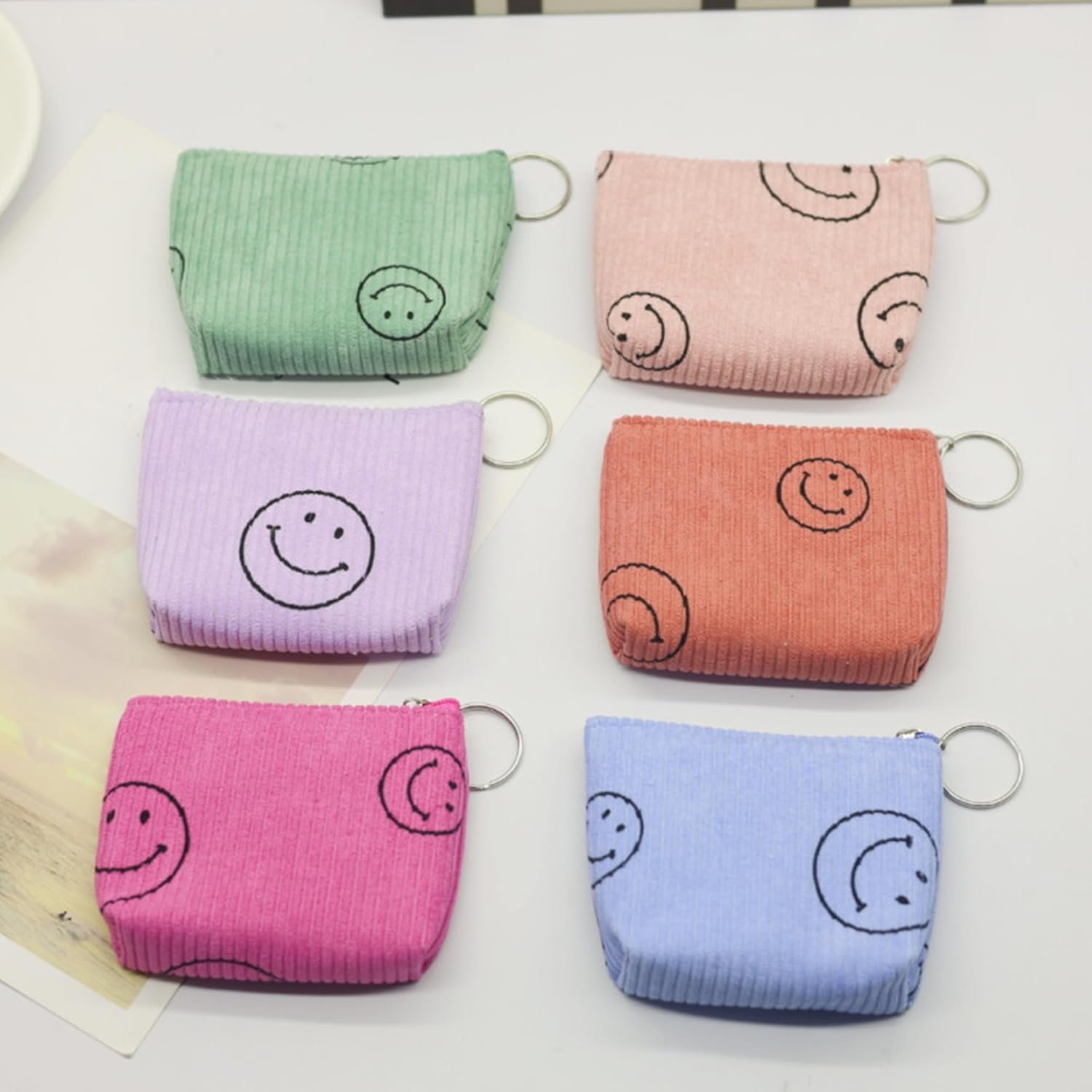 Private Label Small Corduroy Coin Purse with Zipper Custom Logo Change Pouch Wallet Factory for Women Pink