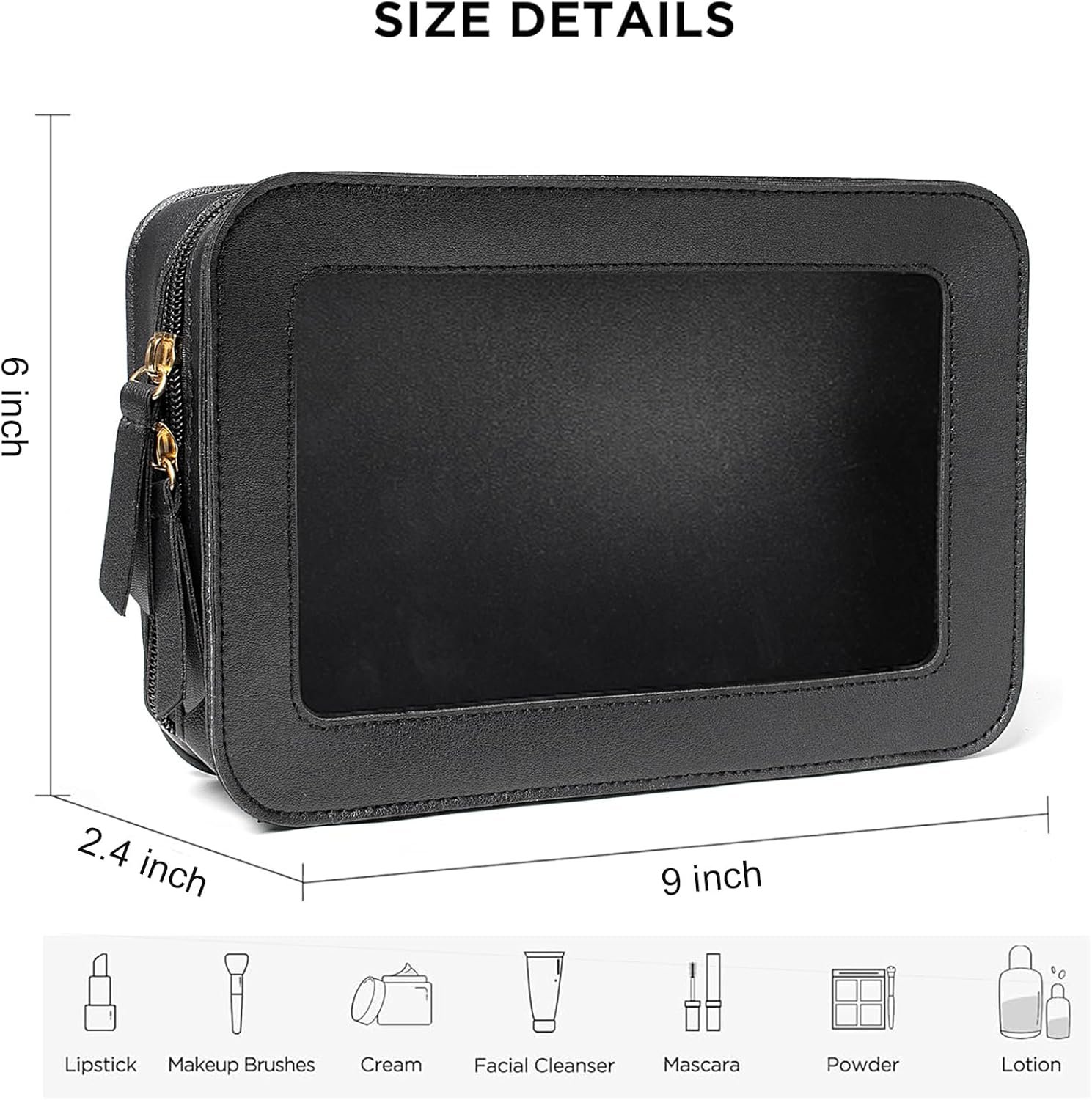 Private Label TSA Approved Clear Makeup Bags with Custom Logo Zipper Toiletry Organizer for Carry-On Travel Car Essentials Portable Small Pouch Supplier for Women Men (Black)