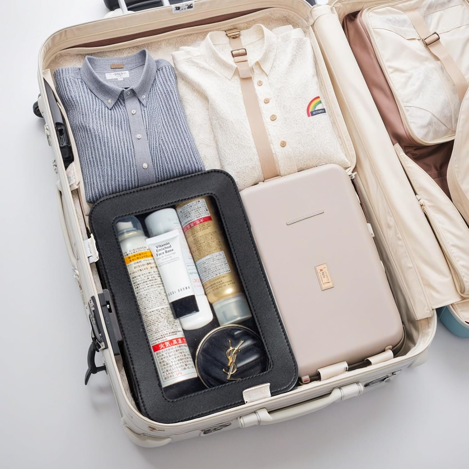 Private Label TSA Approved Clear Makeup Bags with Custom Logo Zipper Toiletry Organizer for Carry-On Travel Car Essentials Portable Small Pouch Supplier for Women Men (Black)