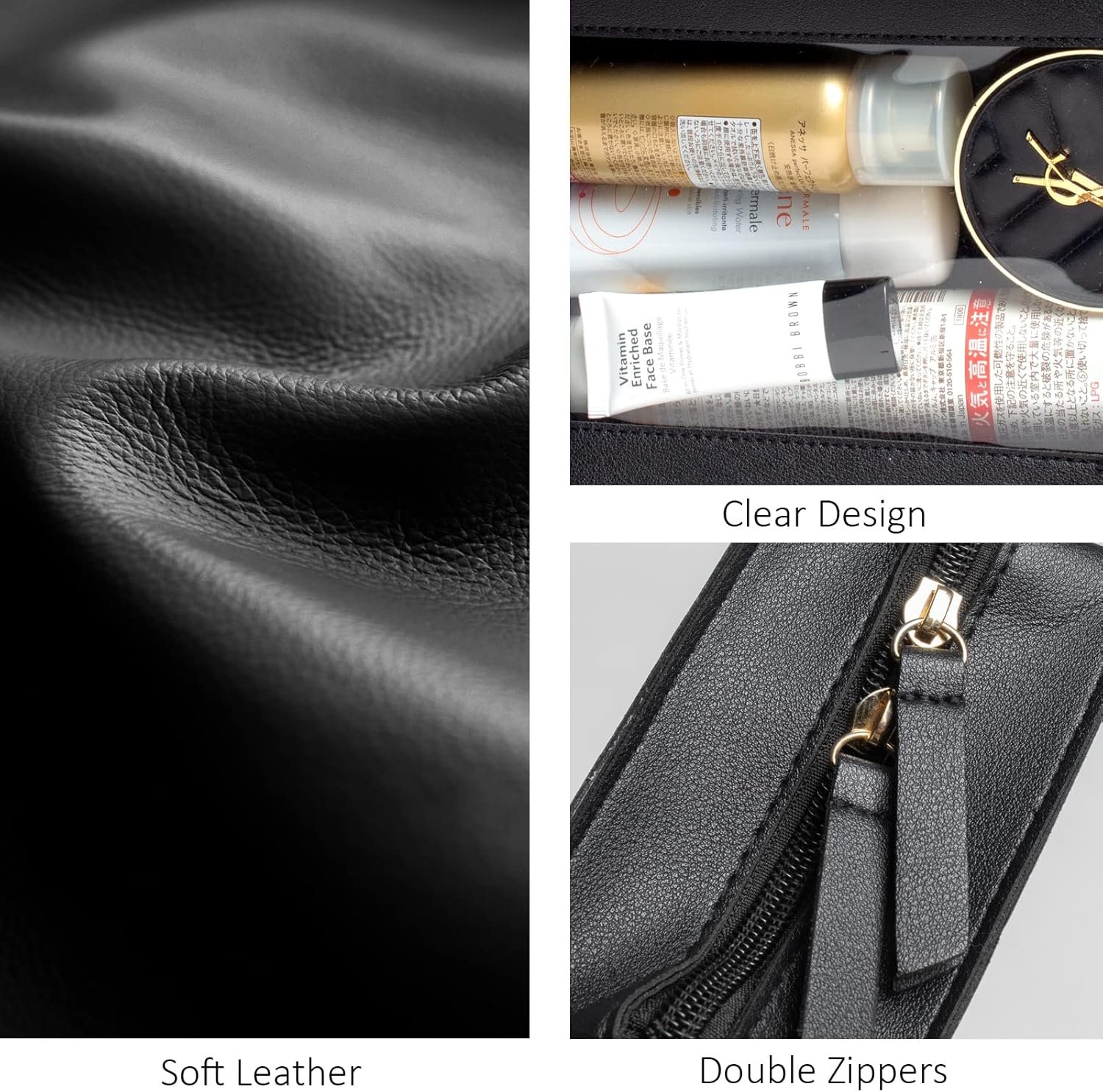 Private Label TSA Approved Clear Makeup Bags with Custom Logo Zipper Toiletry Organizer for Carry-On Travel Car Essentials Portable Small Pouch Supplier for Women Men (Black)