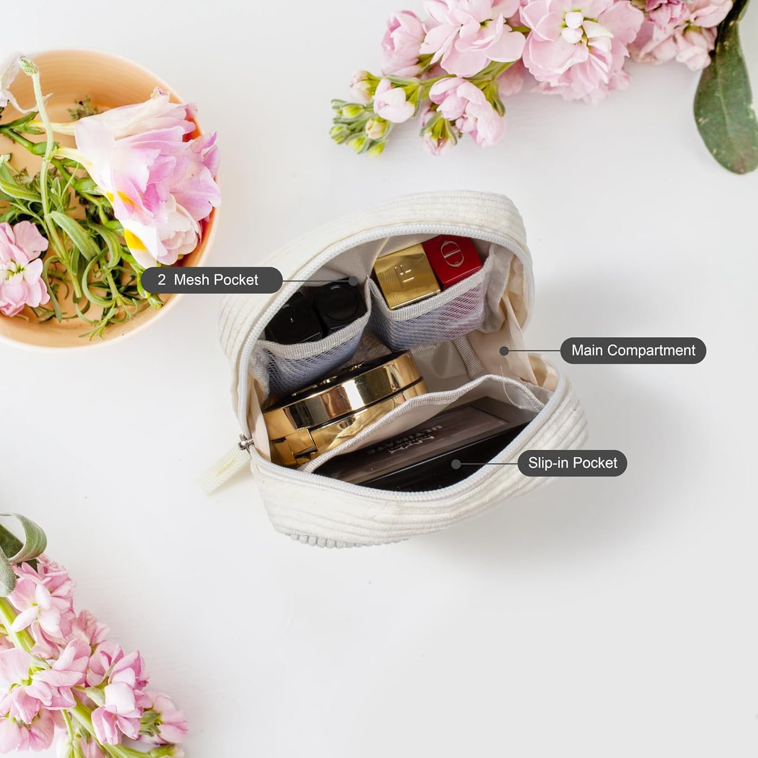 Private Label Birthday Gifts for Women Small Personalized Initial Monogram Makeup Bag Preppy Corduroy Travel Toiletry Bag Custom Logo Cute Pouch Purse for Mom Girlfriend Wife Sister Teacher Bridesmaid Manufacturer