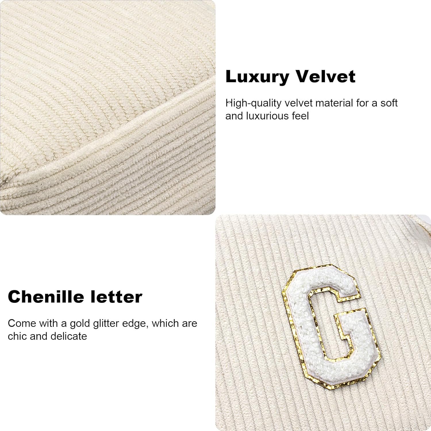 Private Label Birthday Gifts for Women Small Personalized Initial Monogram Makeup Bag Preppy Corduroy Travel Toiletry Bag Custom Logo Cute Pouch Purse for Mom Girlfriend Wife Sister Teacher Bridesmaid Manufacturer