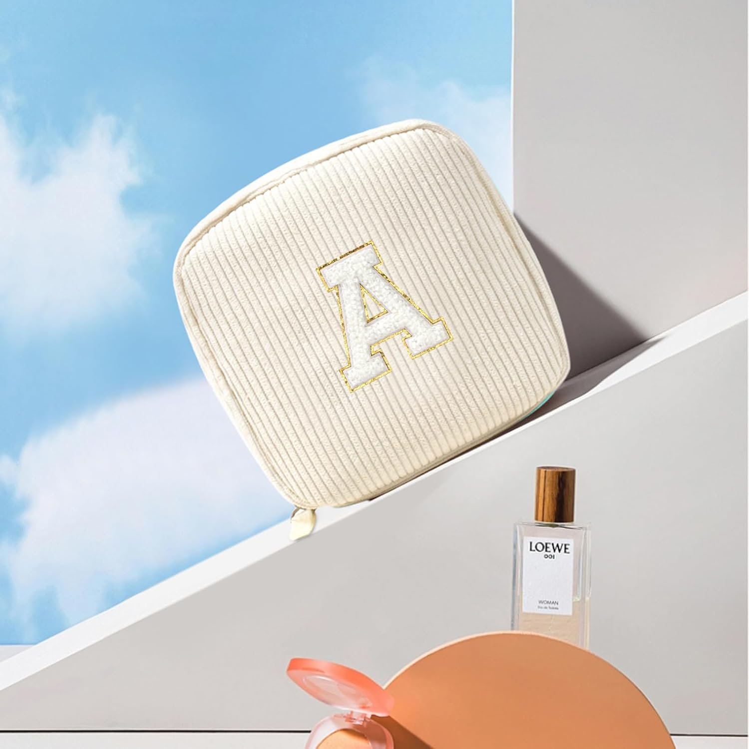 Private Label Birthday Gifts for Women Small Personalized Initial Monogram Makeup Bag Preppy Corduroy Travel Toiletry Bag Custom Logo Cute Pouch Purse for Mom Girlfriend Wife Sister Teacher Bridesmaid Manufacturer