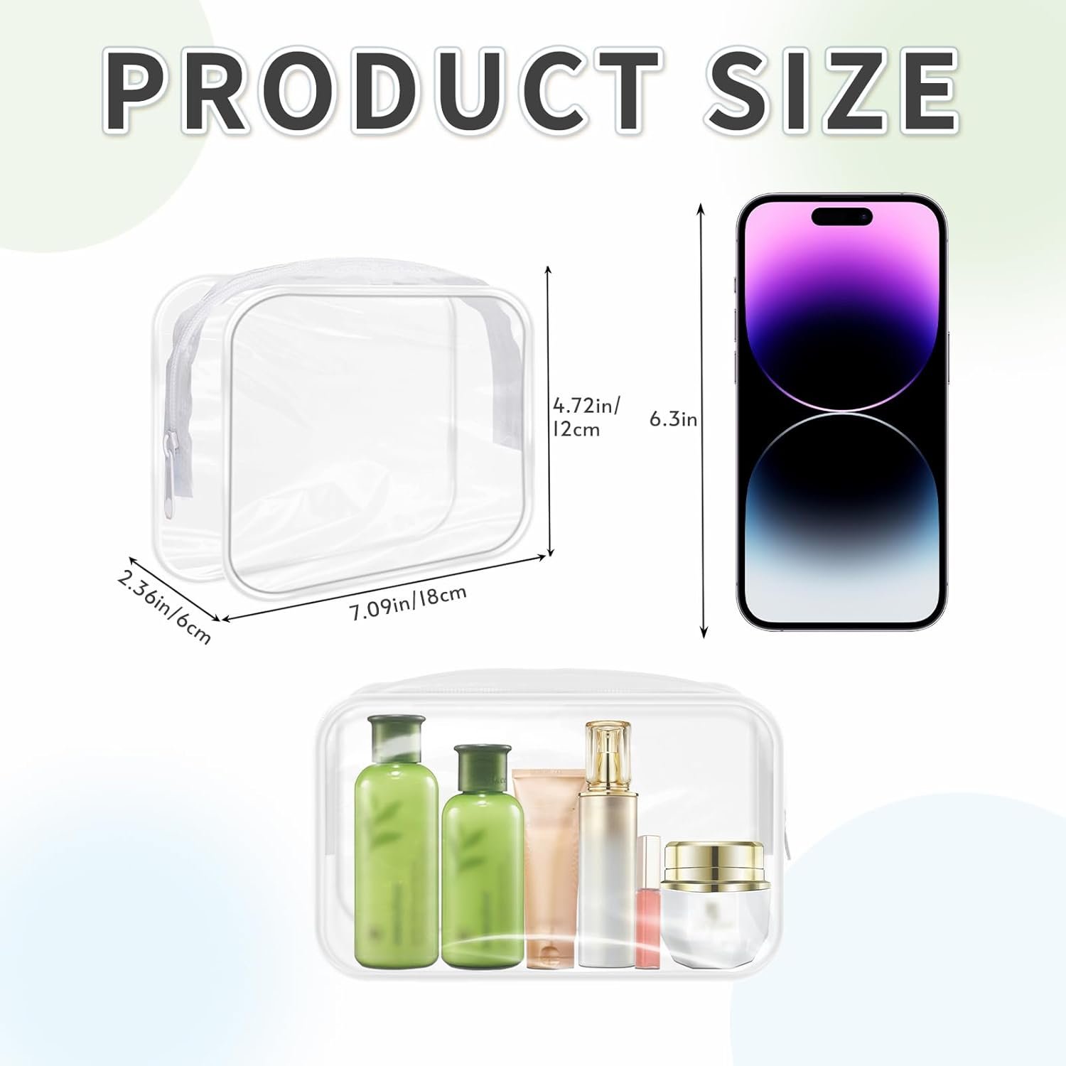 Private Label 16 Pieces TSA Approved Clear Makeup Bags Bulk, Custom Logo Waterproof PVC Small Cosmetic Toiletry Travel Pouches with Zipper White Border Supplier