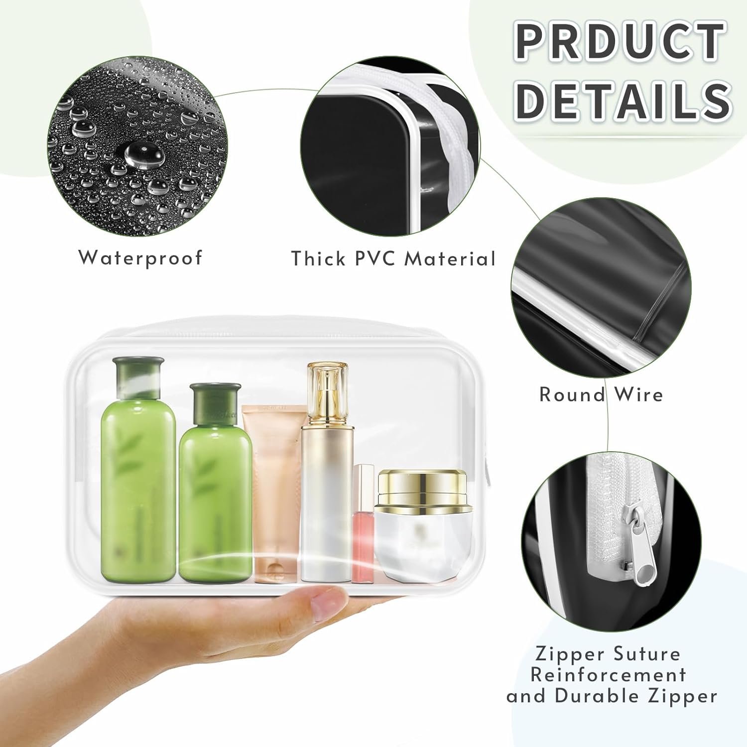 Private Label 16 Pieces TSA Approved Clear Makeup Bags Bulk, Custom Logo Waterproof PVC Small Cosmetic Toiletry Travel Pouches with Zipper White Border Supplier