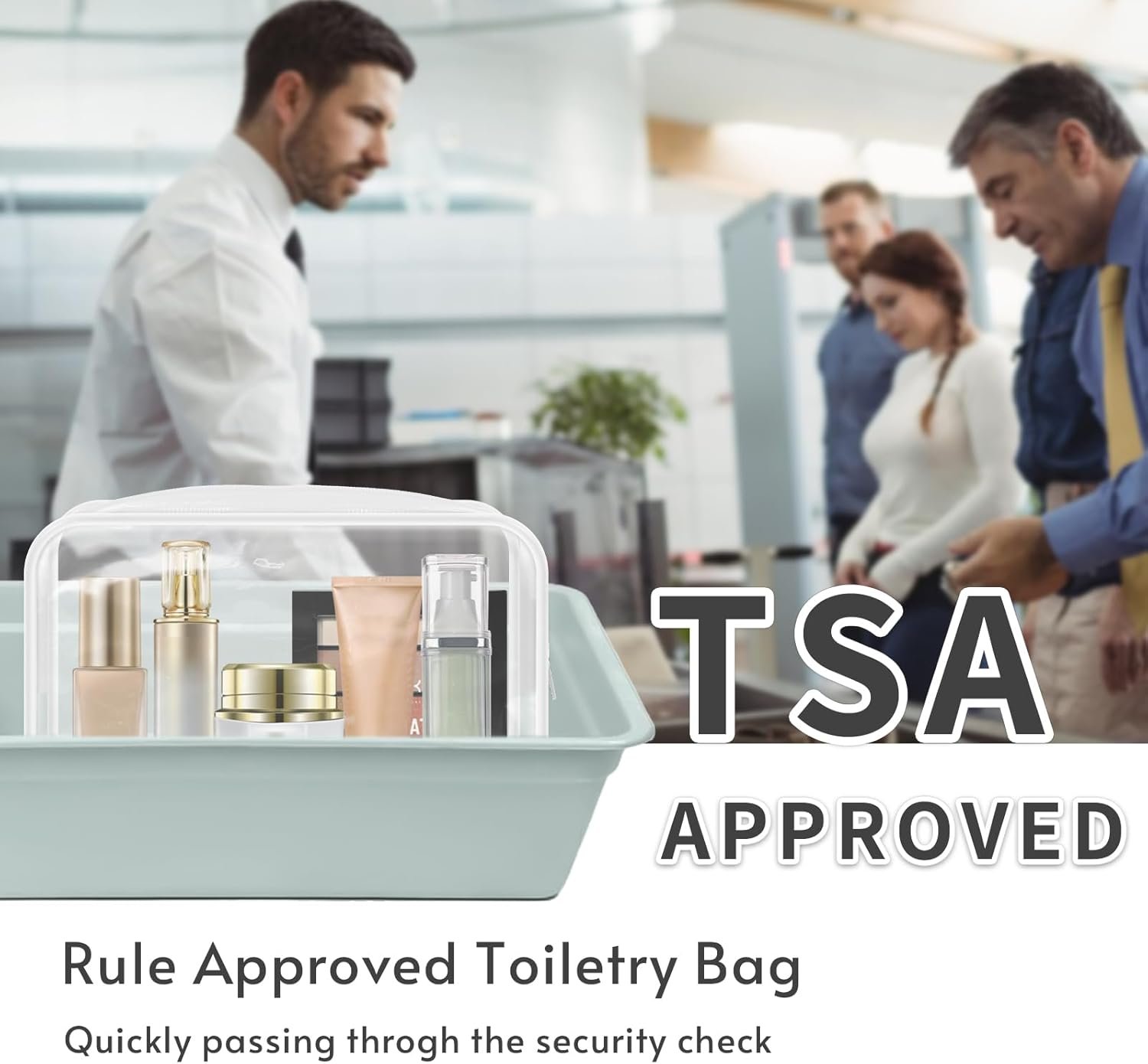 Private Label 16 Pieces TSA Approved Clear Makeup Bags Bulk, Custom Logo Waterproof PVC Small Cosmetic Toiletry Travel Pouches with Zipper White Border Supplier