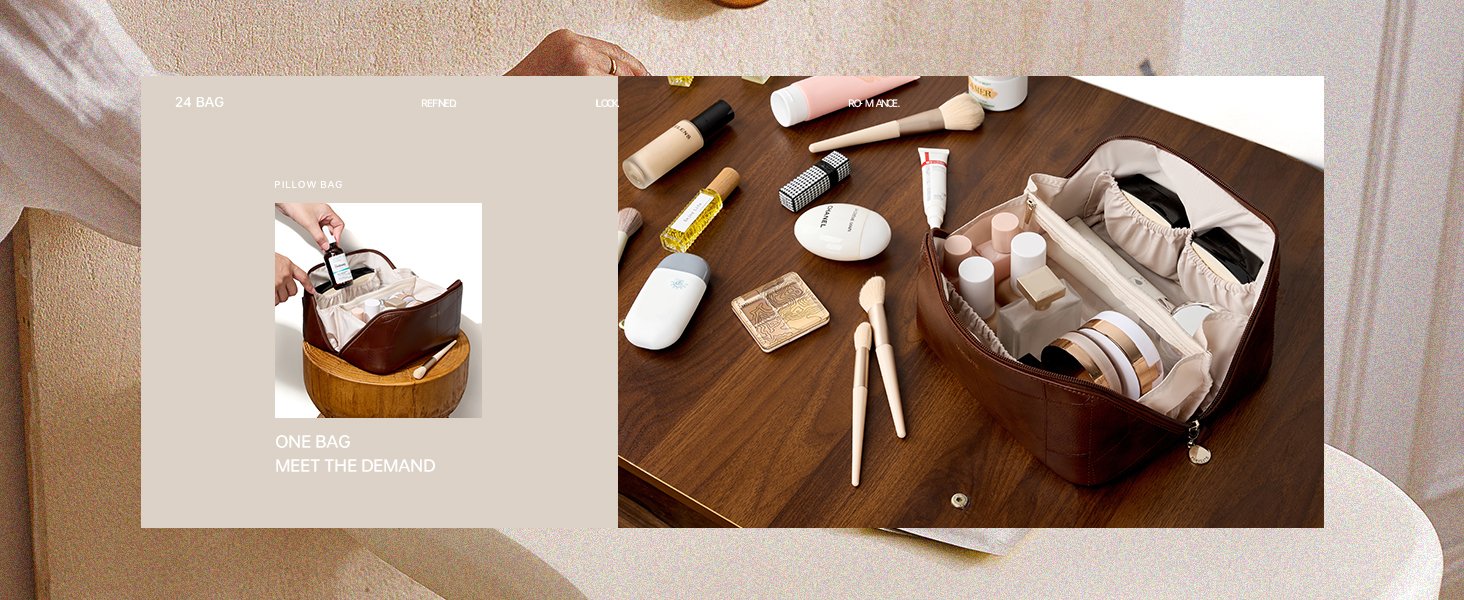 Private Label Waterproof PU Leather Makeup Cosmetic Bags, Travel Toiletry Organizer Pouch with Custom Logo Divider for Women Supplier (Brown)