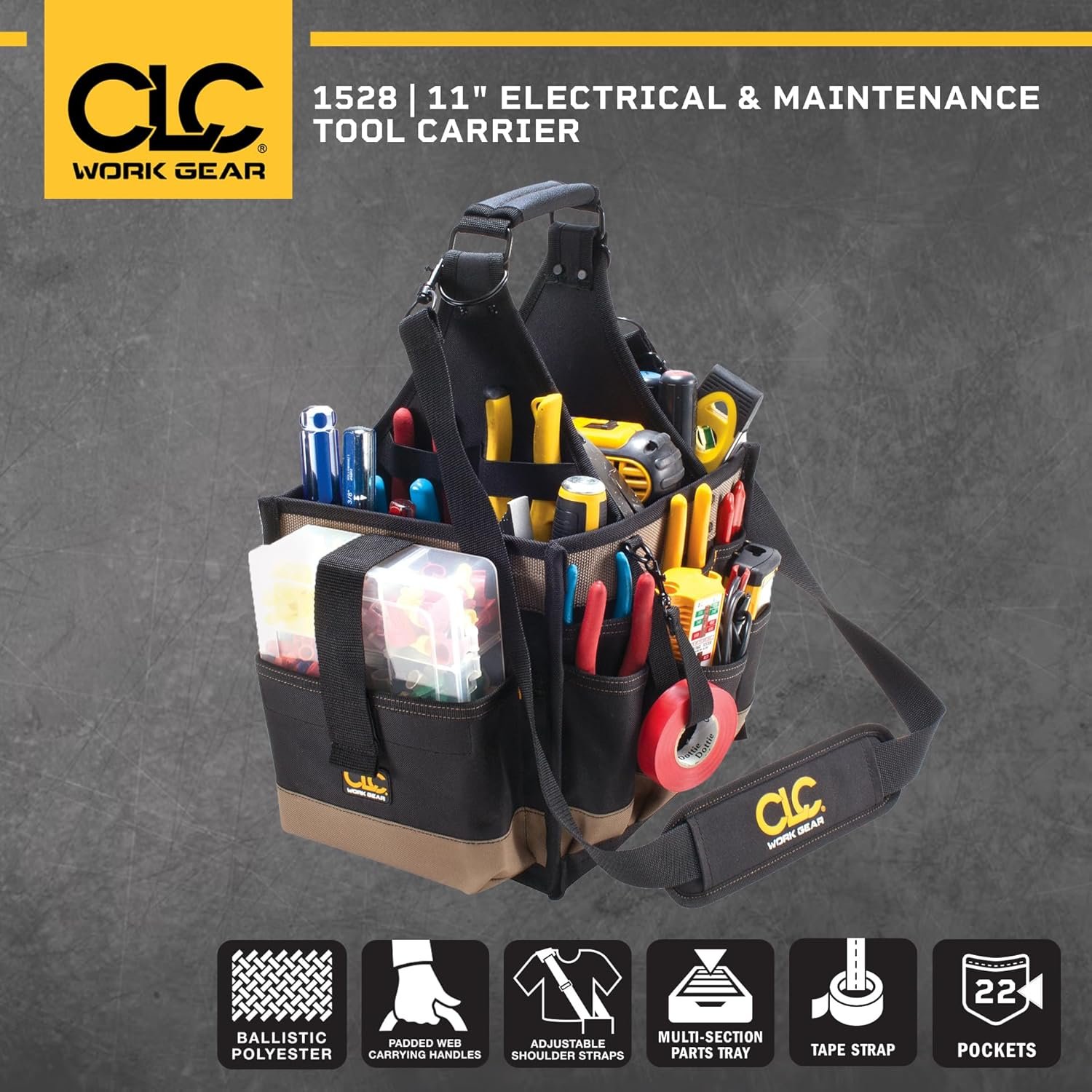 Private Label 1528 Large Electrical and Maintenance Tool Carrier with Custom Logo by Manufacturer, Black