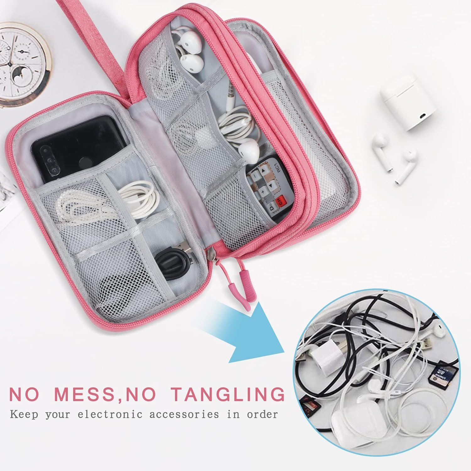Custom Logo Waterproof Electronic Organizer Travel Case Private Label Cable Organizer Cord Pouches Double Layers Storage Bag for Accessories Charger Cables Pink Supplier