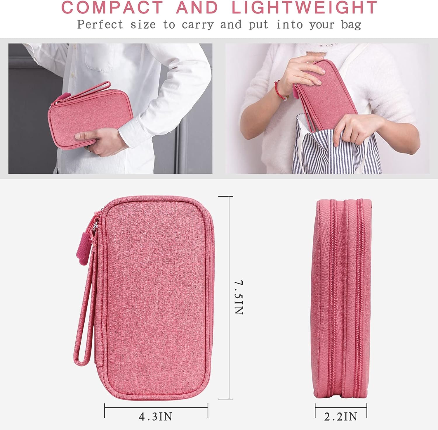 Custom Logo Waterproof Electronic Organizer Travel Case Private Label Cable Organizer Cord Pouches Double Layers Storage Bag for Accessories Charger Cables Pink Supplier
