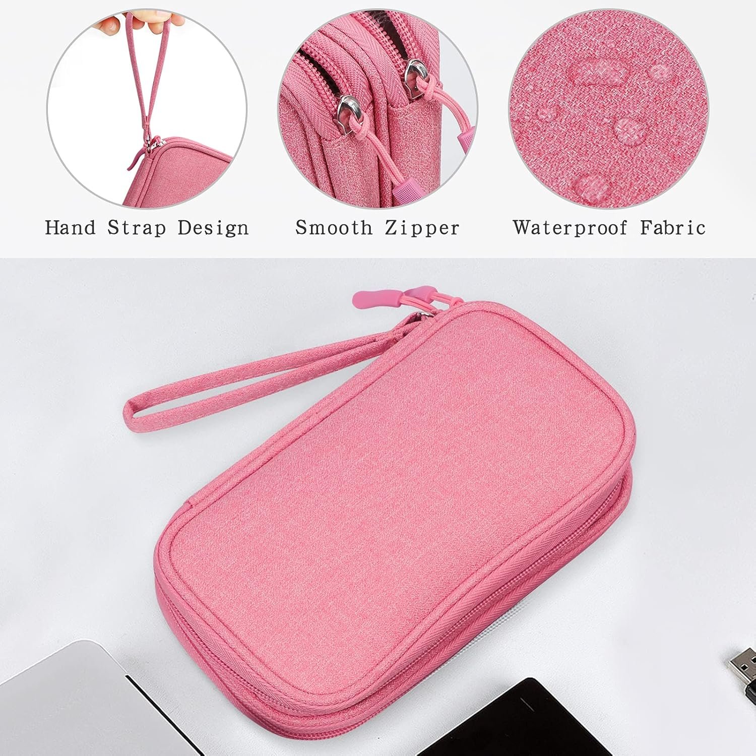 Custom Logo Waterproof Electronic Organizer Travel Case Private Label Cable Organizer Cord Pouches Double Layers Storage Bag for Accessories Charger Cables Pink Supplier