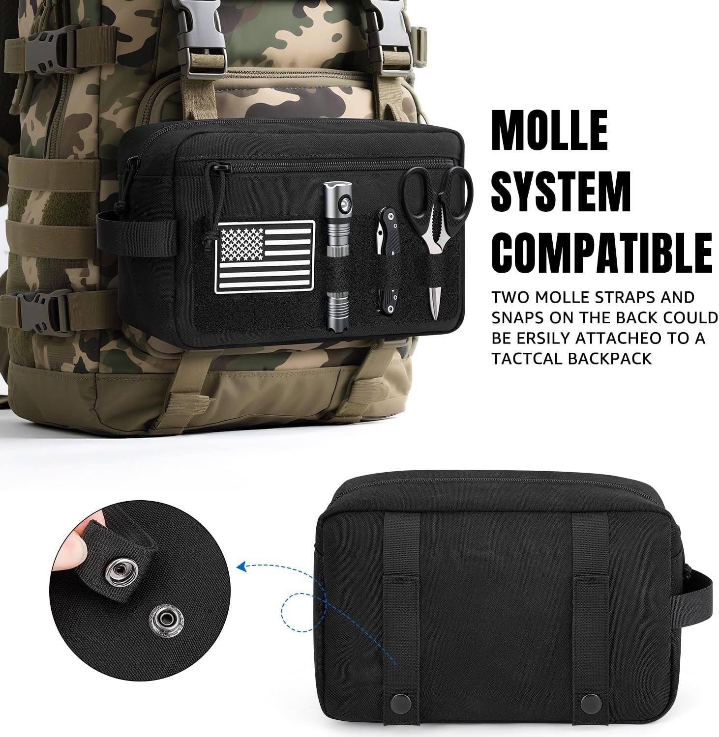 Private Label Tactical Travel Toiletry Bag EDC Military Hygiene MOLLE Tool Pouches Custom Logo Water-Resistant Hanging Shaving Dopp Kit Shower Organizer for Men Women Black Supplier