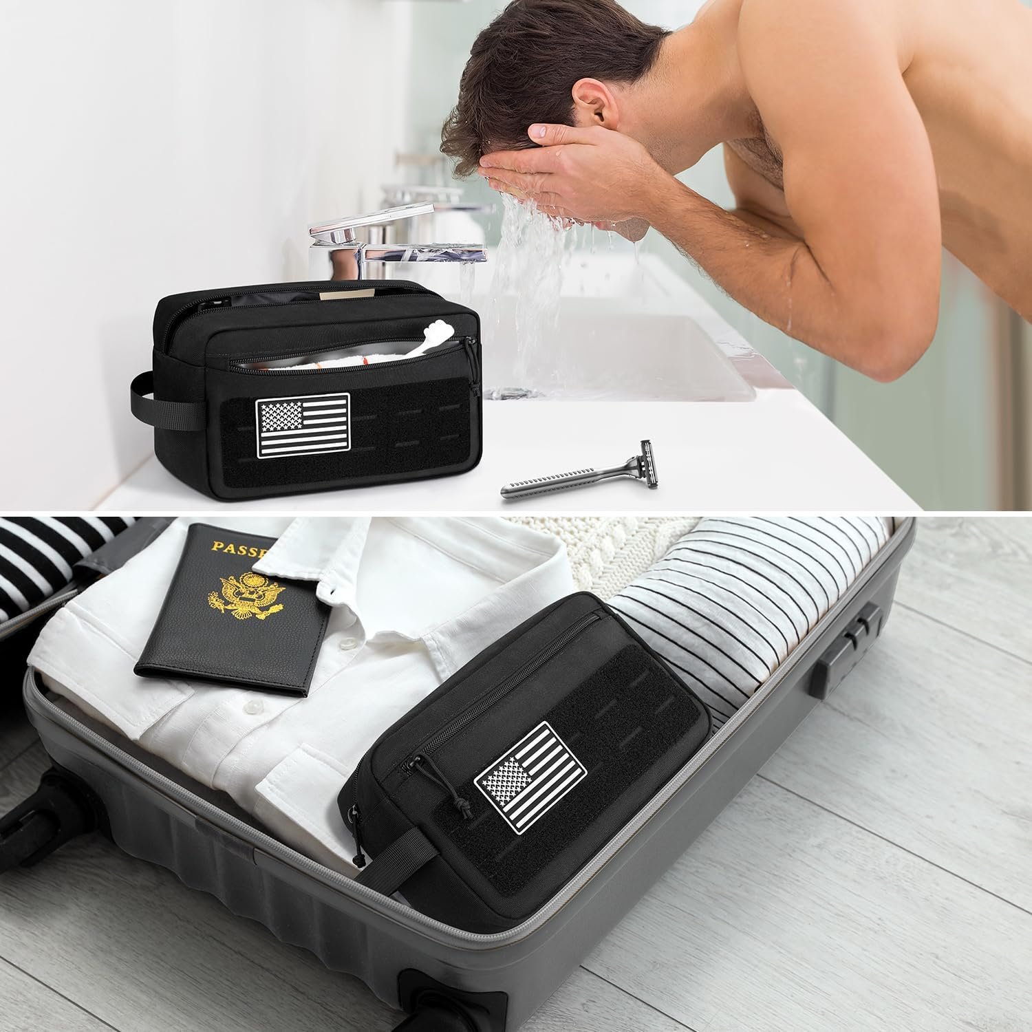 Private Label Tactical Travel Toiletry Bag EDC Military Hygiene MOLLE Tool Pouches Custom Logo Water-Resistant Hanging Shaving Dopp Kit Shower Organizer for Men Women Black Supplier