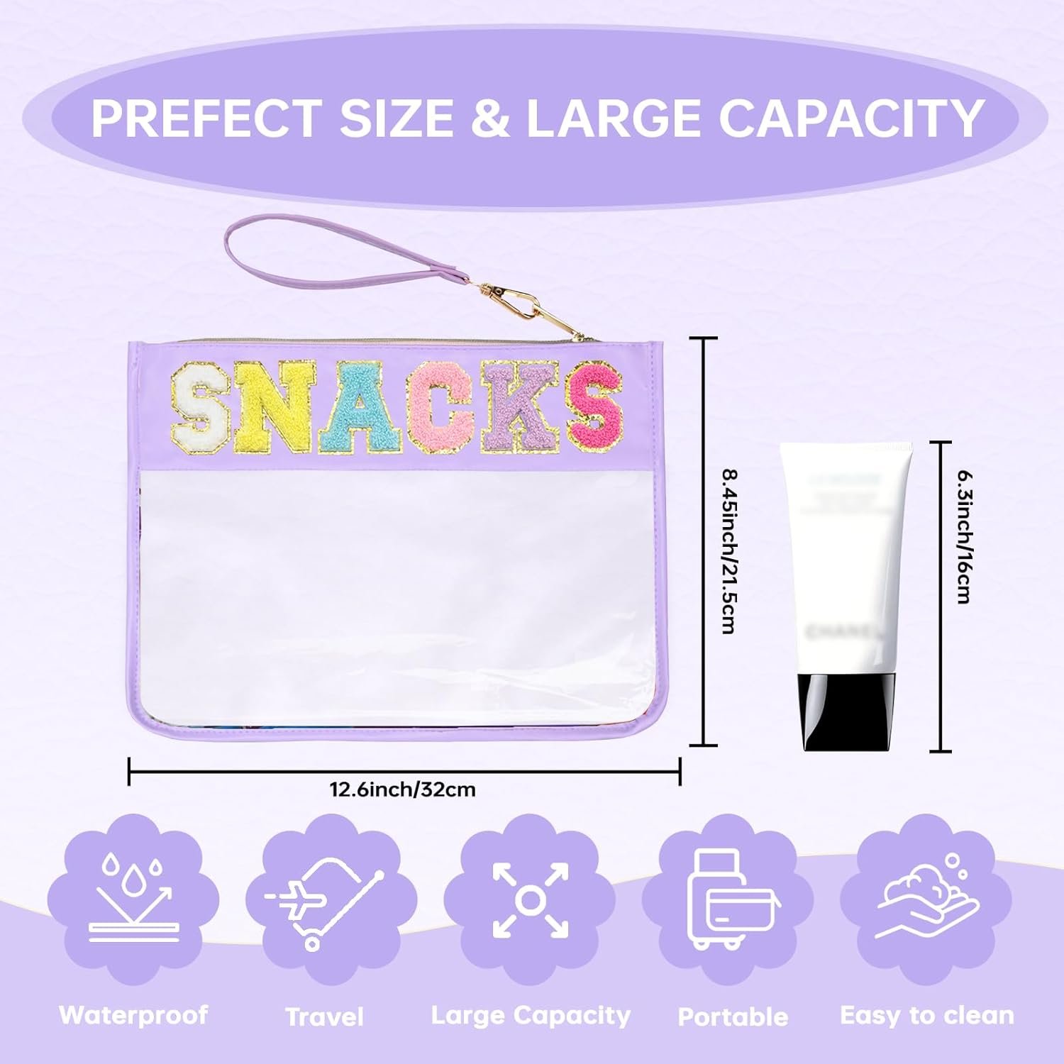 Custom Logo Chenille Letter Clear Zipper Pouch Preppy Patch Private Label Nylon Cosmetic Makeup Bag Waterproof Travel Organizer Bag Set Manufacturer for Women Valentines