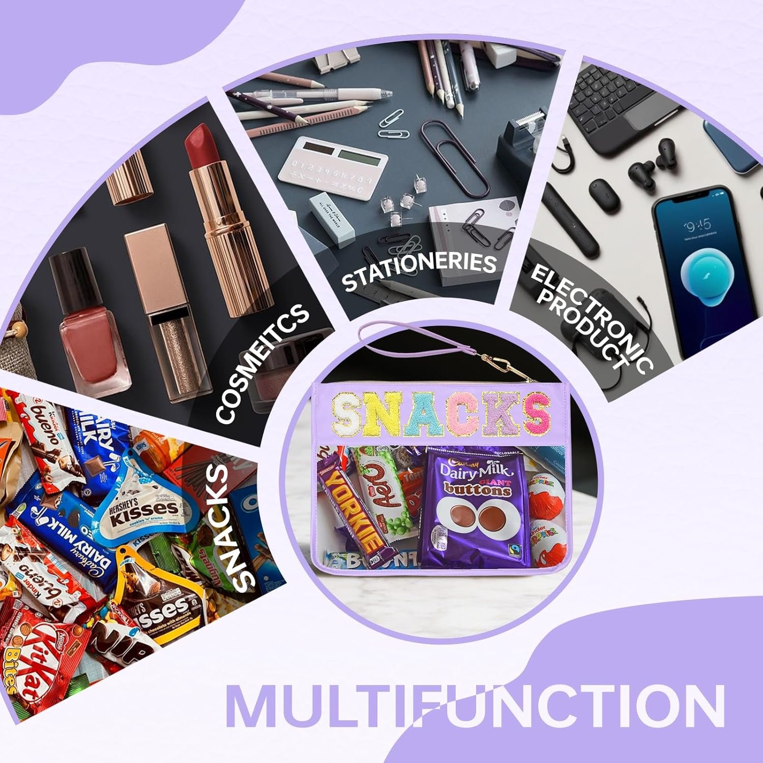 Custom Logo Chenille Letter Clear Zipper Pouch Preppy Patch Private Label Nylon Cosmetic Makeup Bag Waterproof Travel Organizer Bag Set Manufacturer for Women Valentines