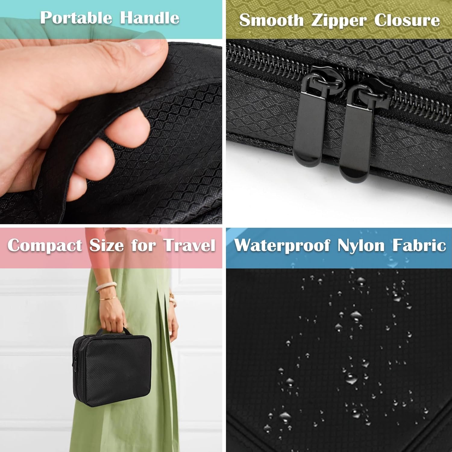 Private Label Travel Jewelry Organizer Case Manufacturer with 24 Pcs Clear Zipper Velvet Custom Logo Pouches for Earrings Rings Necklace Bracelet Watch (Black)