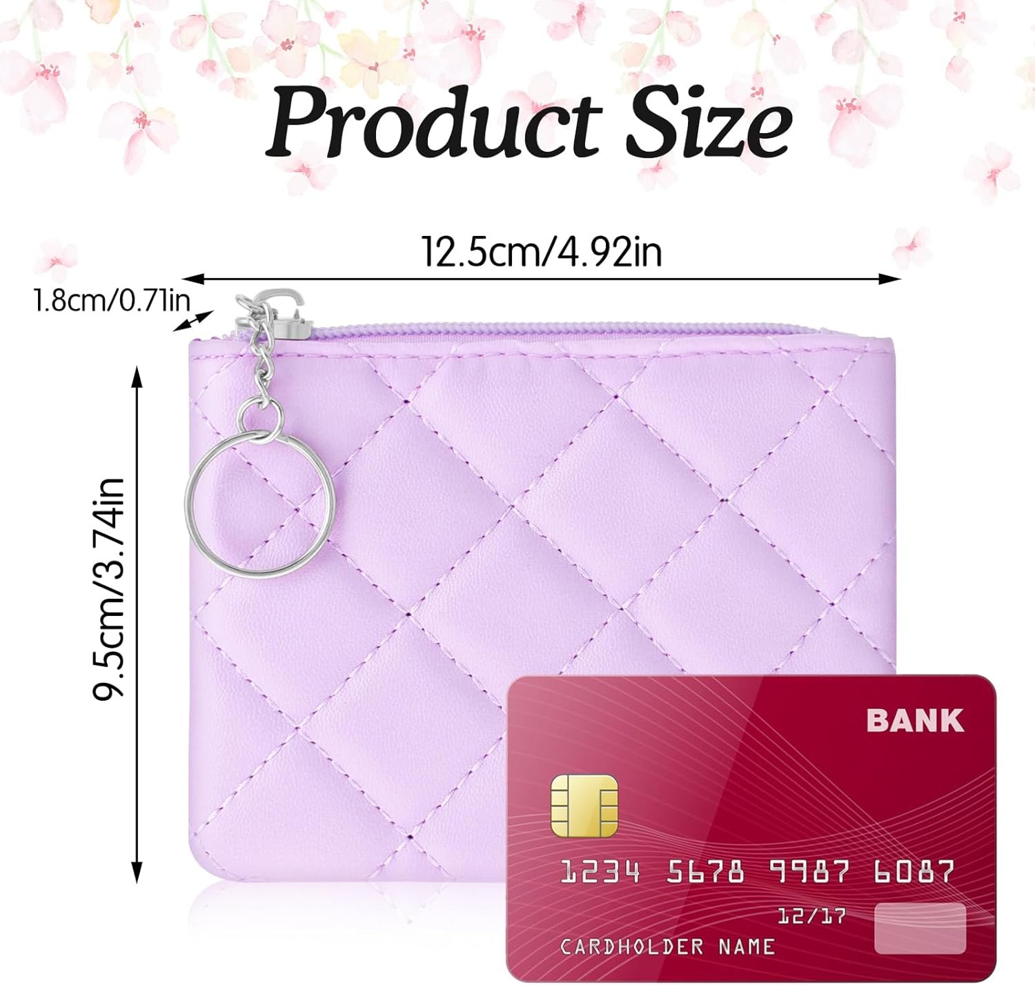 Custom Logo Small Mini Zipper Coin Purse for Women Purple Rhombus PU Leather Private Label Portable Zippered Pouch with Keyring Manufacturer