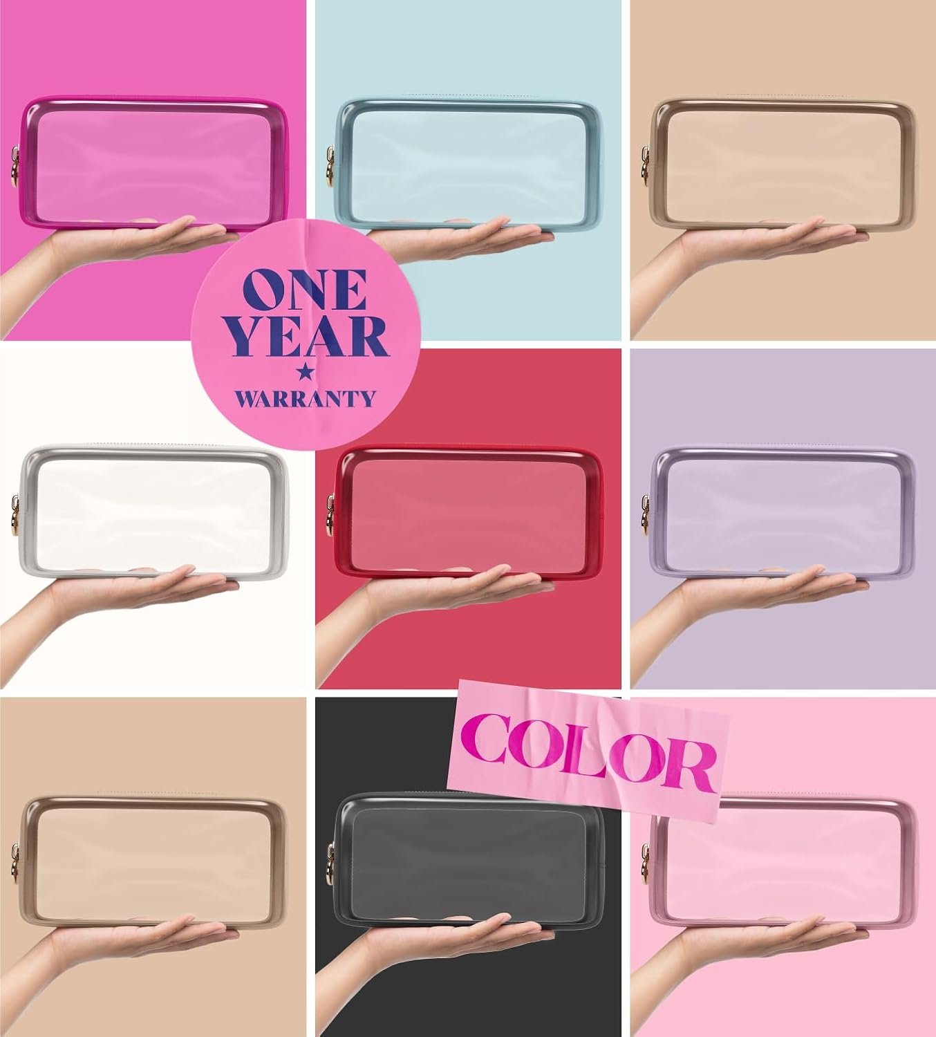 Supplier Clear Makeup Bag Zipper Pouch Transparent Cosmetic Case Custom Logo TSA Approved Travel Toiletry Organizer Small Cute Makeup Bag for Purse Sand Private Label