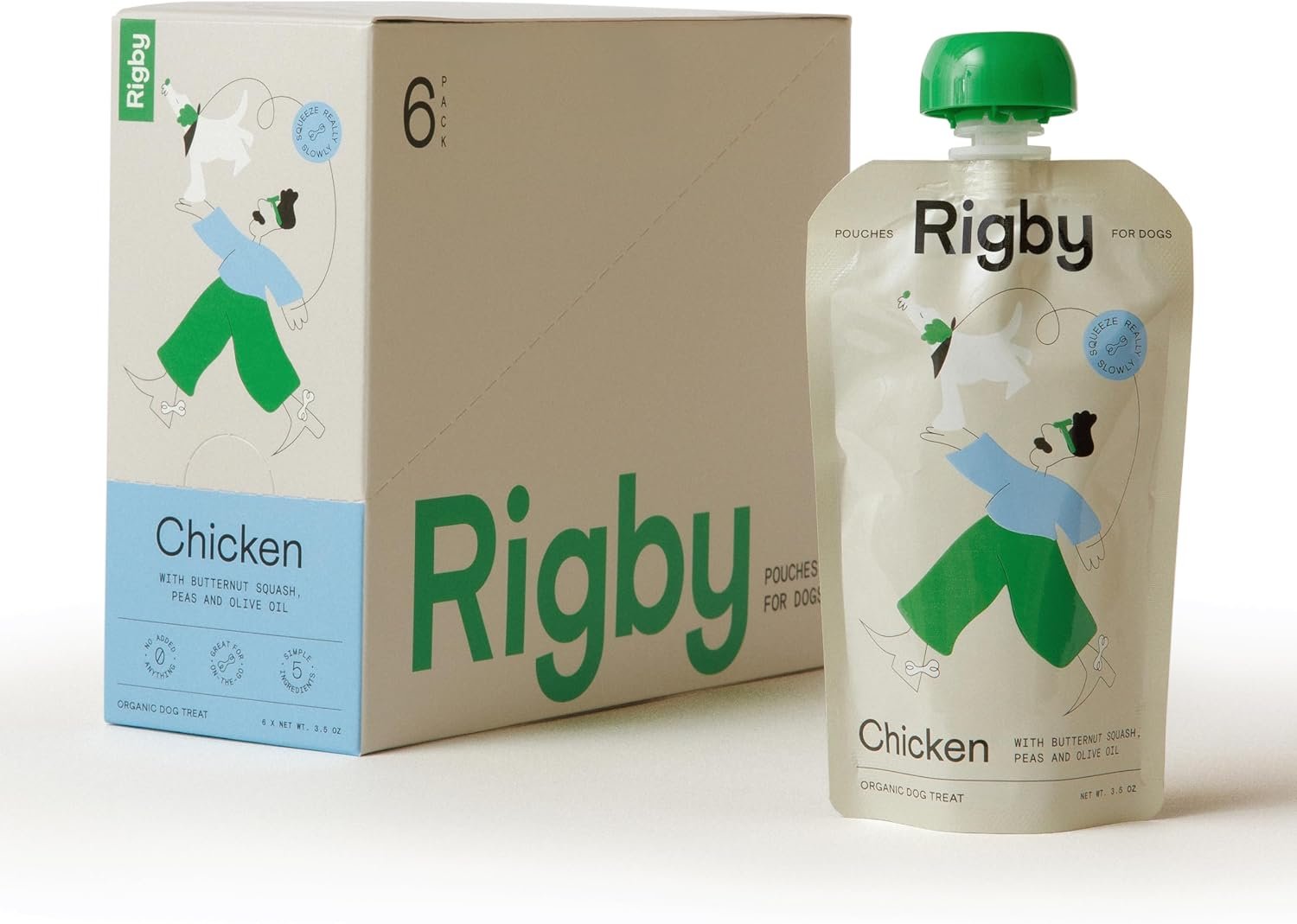 Rigby Organic Free-Range Chicken Dog Treat Pouches – Low-Calorie Squeeze Treat for Enrichment, Meal Topping, Training & Pill Time – Supports Muscle, Digestive & Whole-Body Health – 6 Pack