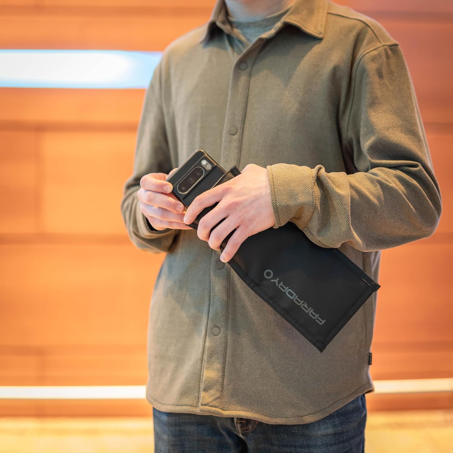 Private Label Faraday Bag Jacket Pro for Phones Magnetic Closure Shielding Custom Logo Law Enforcement Military Travel Data Security Privacy Anti-Tracking Anti-Hacking Black Phone Vertical Supplier Private Label Faraday Bag Jacket Pro for Phones Magnetic Closure Shielding Custom Logo Law Enforcement Military Travel Data Security Privacy Anti-Tracking Anti-Hacking Black Phone Vertical Supplier