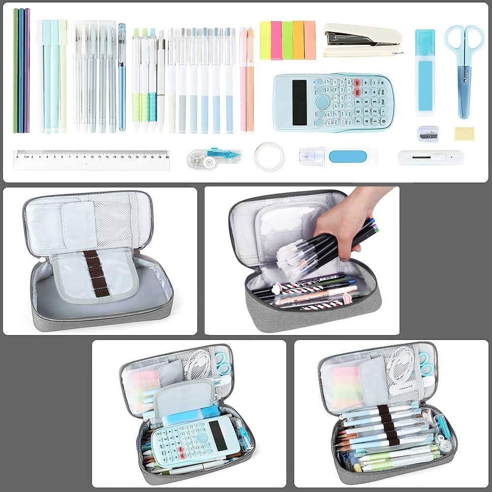 Custom Logo Capacious Large Pencil Case Private Label Pen Holder Makeup Pouch Oxford Cloth Zipper Organizer for School Office Gray Manufacturer