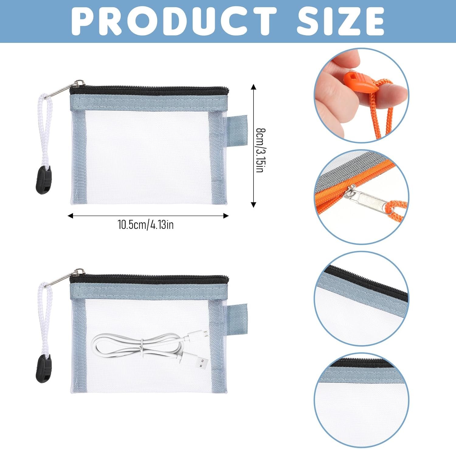 Custom Logo Small Nylon Mesh Zipper Pouches 4 Pack Portable Lightweight Private Label for Coin Key Card Lipstick Earphone Credit Card Black Gray Khaki Blue Manufacturer