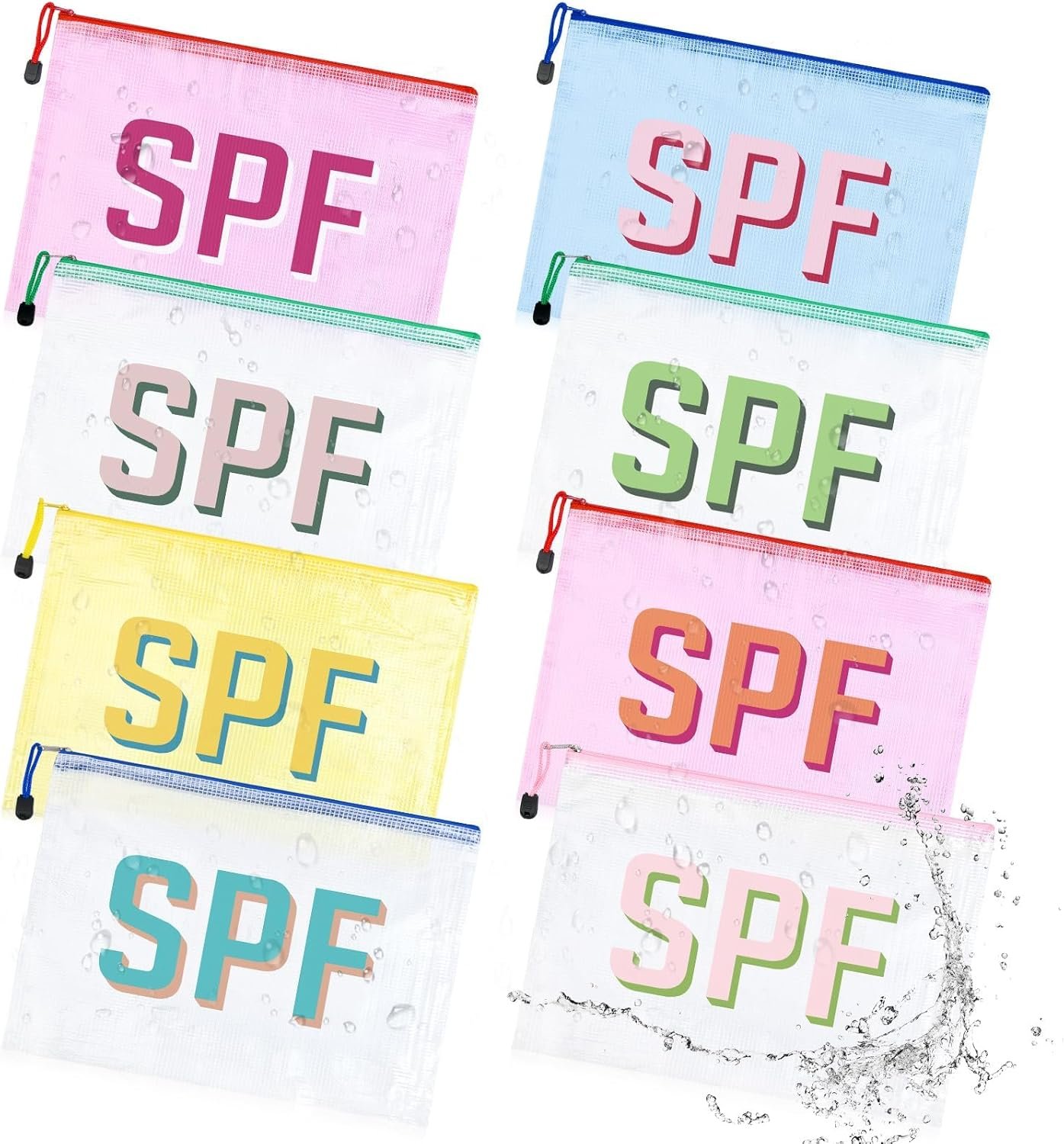 Private Label 8PCS Clear Zippered SPF Makeup Bags Custom Logo Cosmetic Pouches Waterproof Travel Toiletry Organizers for Women Varsity Letter Patch Beach Pool Essentials Supplier
