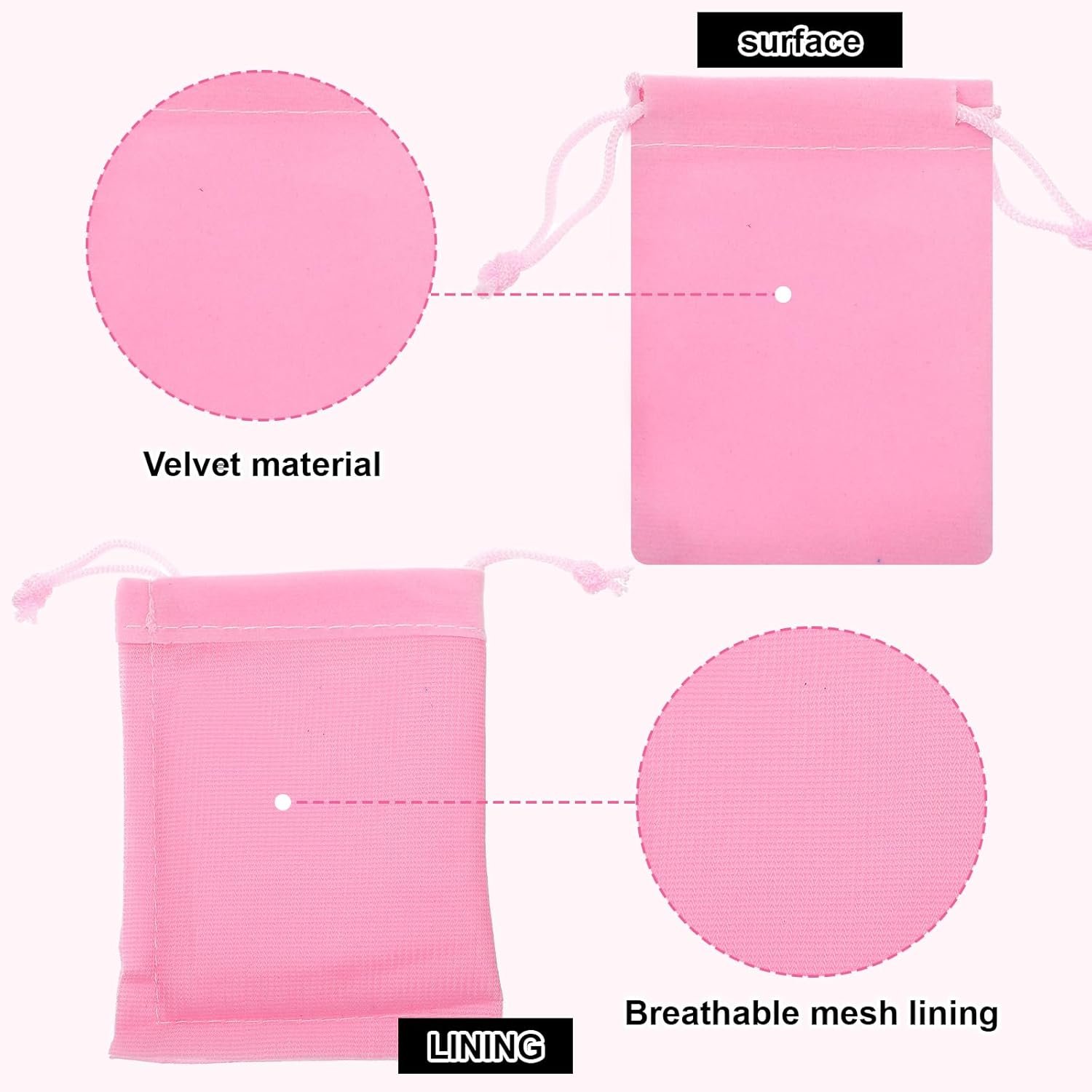Private Label 20Pcs Small Pink Velvet Jewelry Pouches with Drawstring Custom Logo Gift Bags for Wedding Candy Party Favors Supplier (2.75''x3.66'')